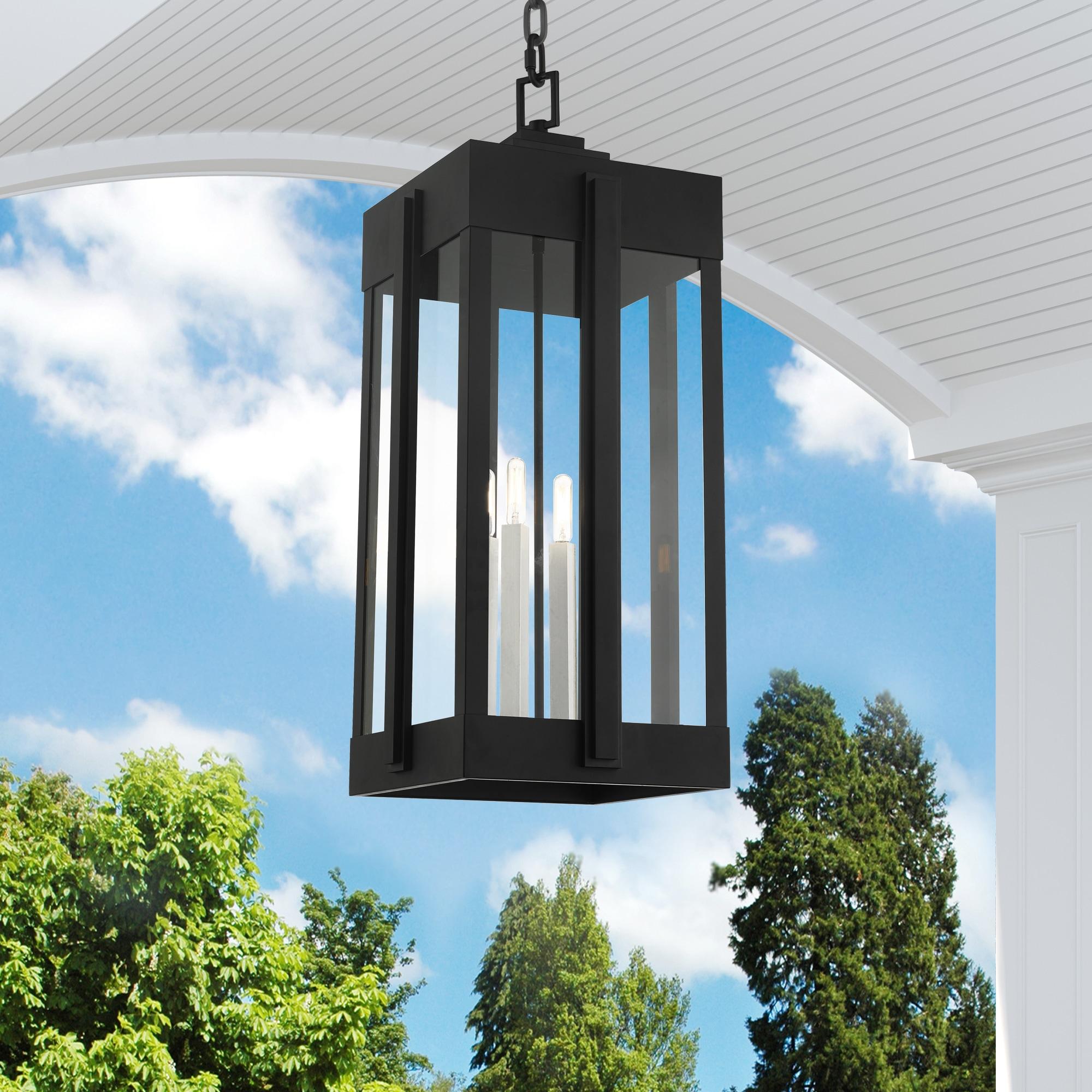 27720-04-Livex Lighting-Lexington - 4 Light Outdoor Pendant Lantern in Art Deco Style - 12.63 Inches wide by 29.88 Inches high-Black Finish
