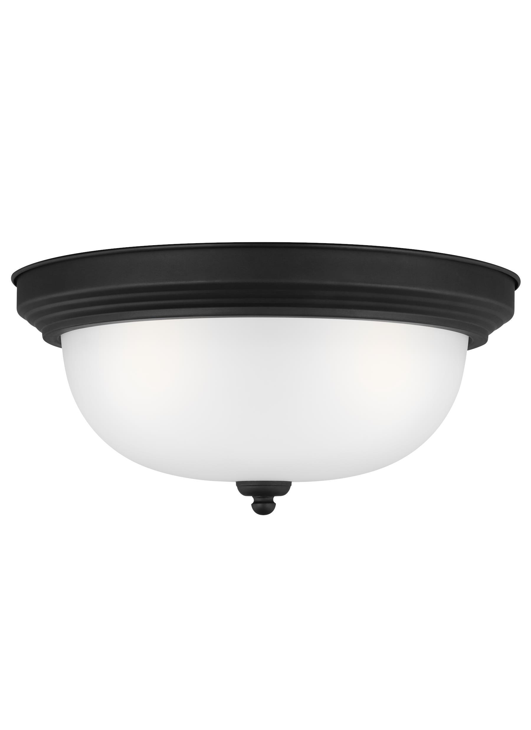 Geary 14.5 in. 3-Light Midnight Matte Black Traditional Contemporary Ceiling Flush Mount with Satin Etched Glass