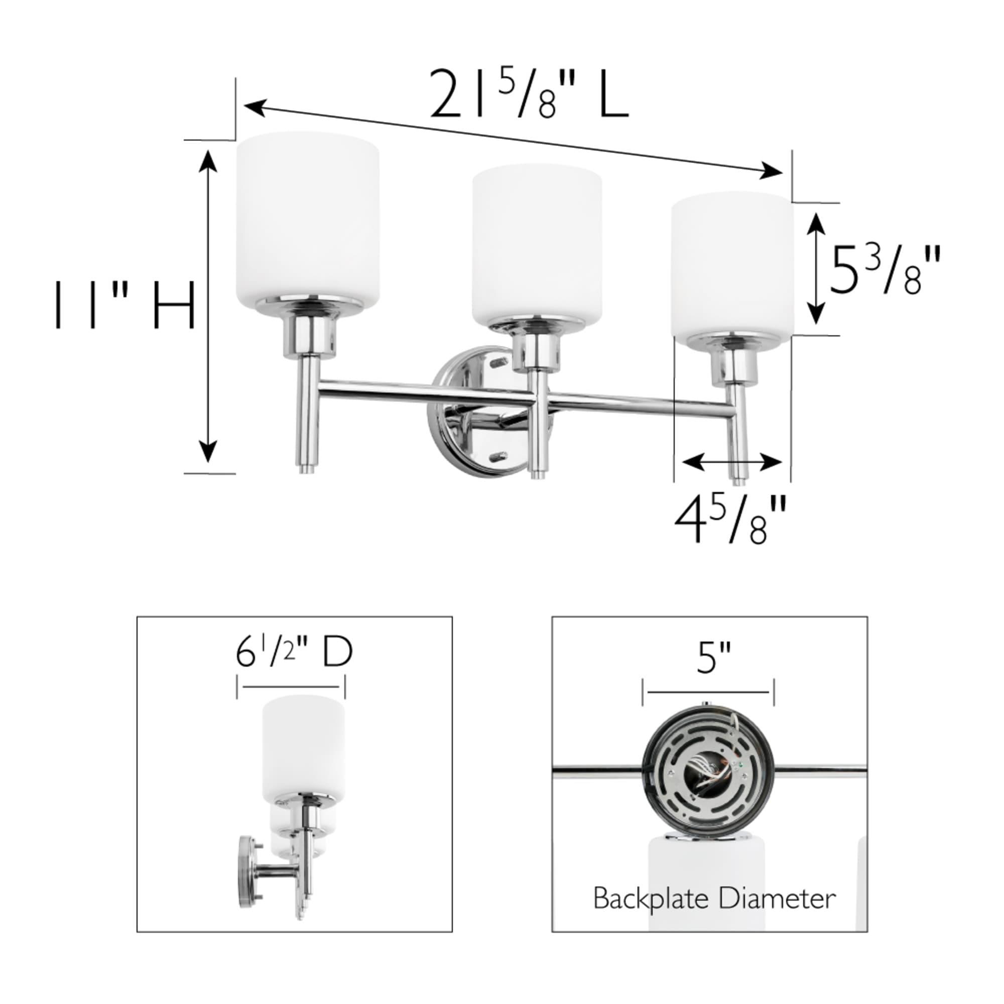 Aubrey Transitional 3-Light Indoor Bathroom Vanity Light – Above the Mirror, Dimmable, Damp Listed – Frosted Glass and Polished Chrome – Design House, 589770
