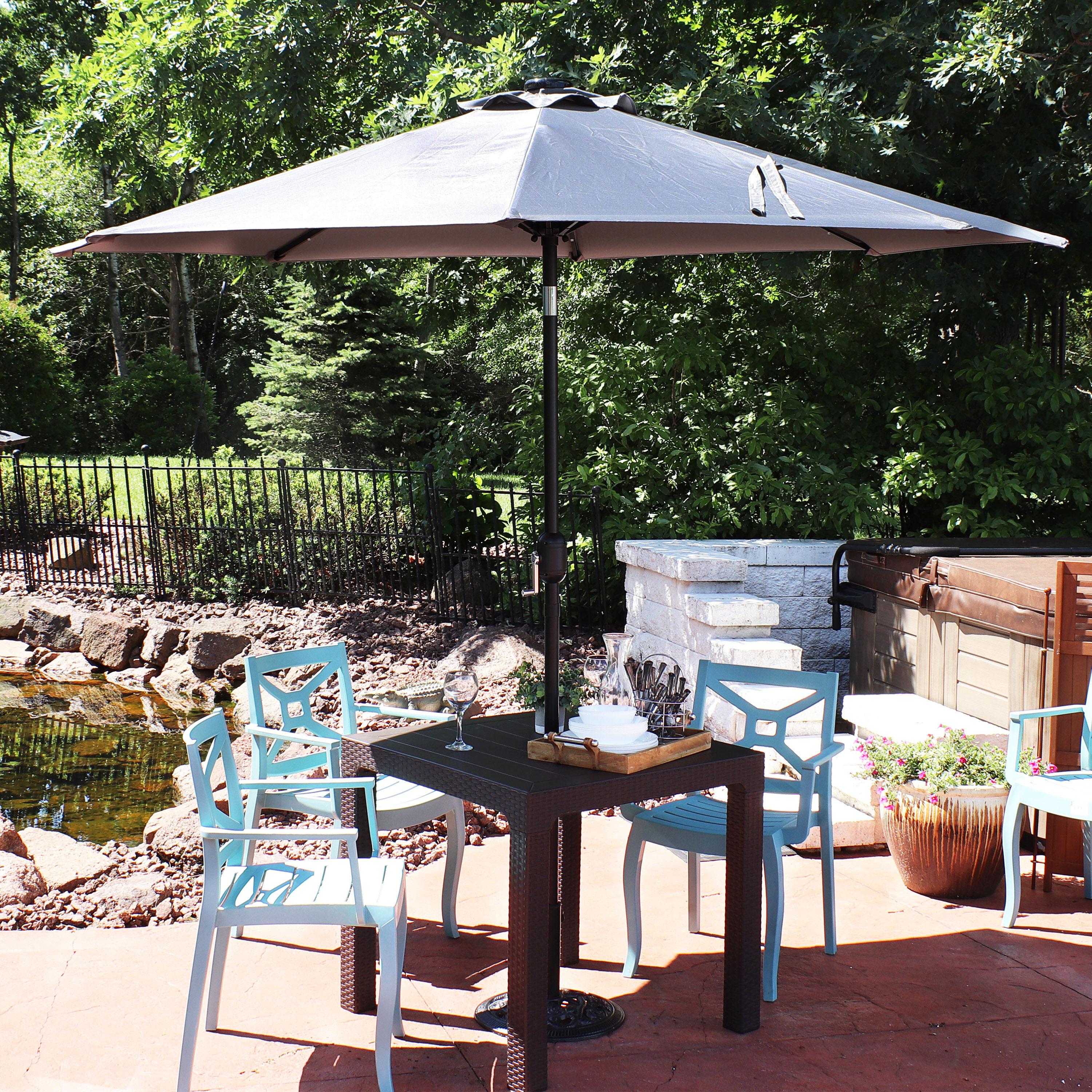 Sunnydaze Outdoor Steel Cantilever Offset Patio Umbrella with Solar LED Lights, Crank, and Push Button Tilt - 9' - Gray