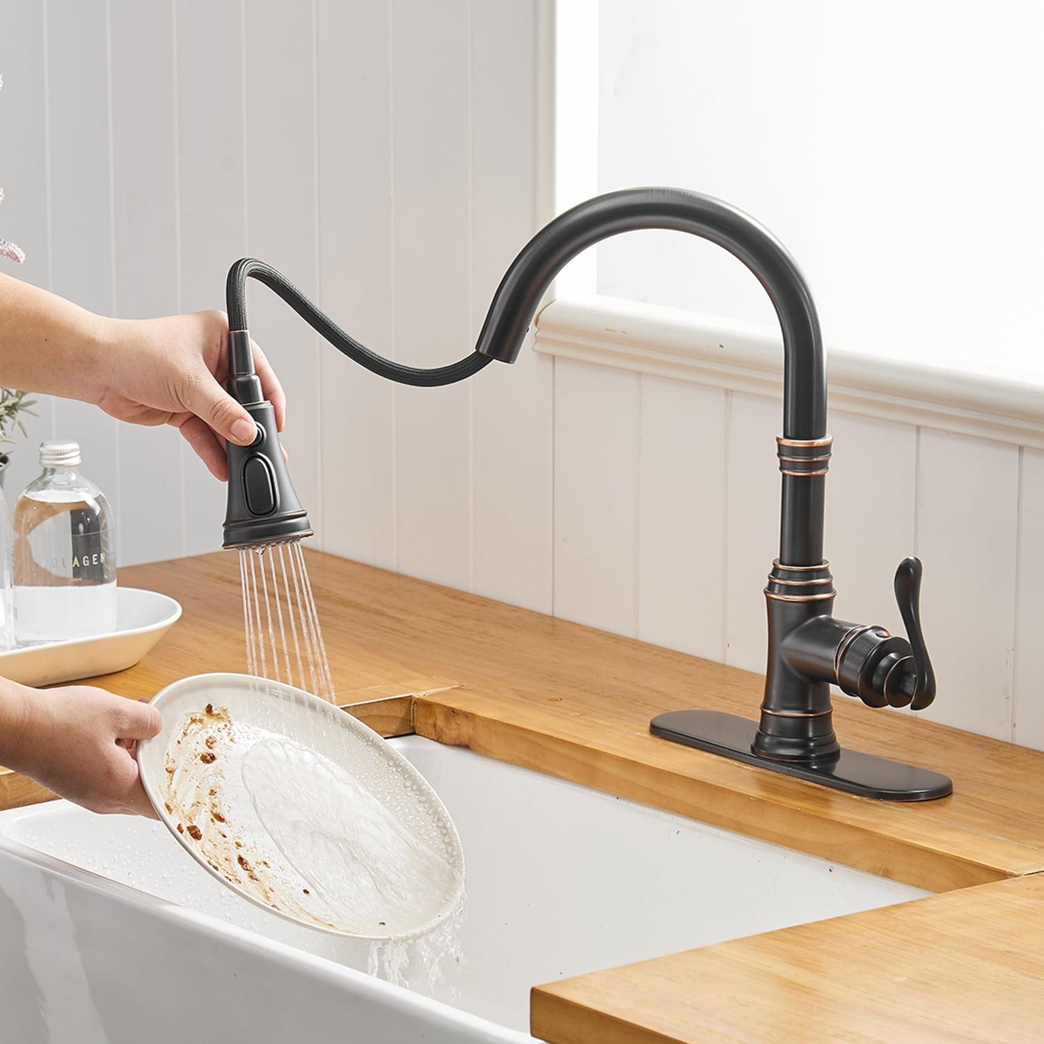 BWE Single-Handle Pull-Down Sprayer 3 Spray High Arc Kitchen Faucet With Deck Plate