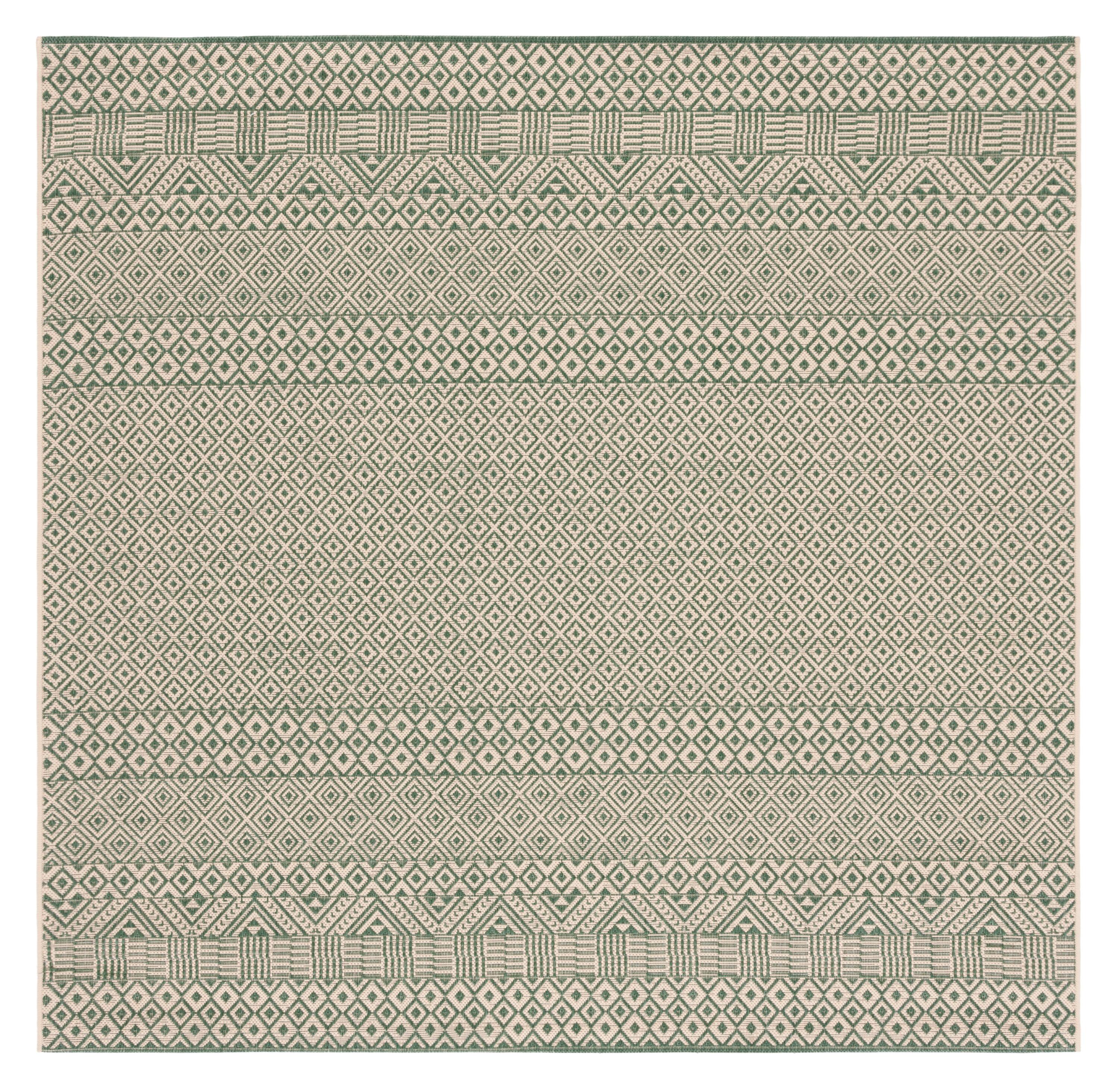 SAFAVIEH Courtyard Naomi Geometric Indoor/Outdoor Area Rug, Dark Green/Beige, 6'7" x 6'7" Square
