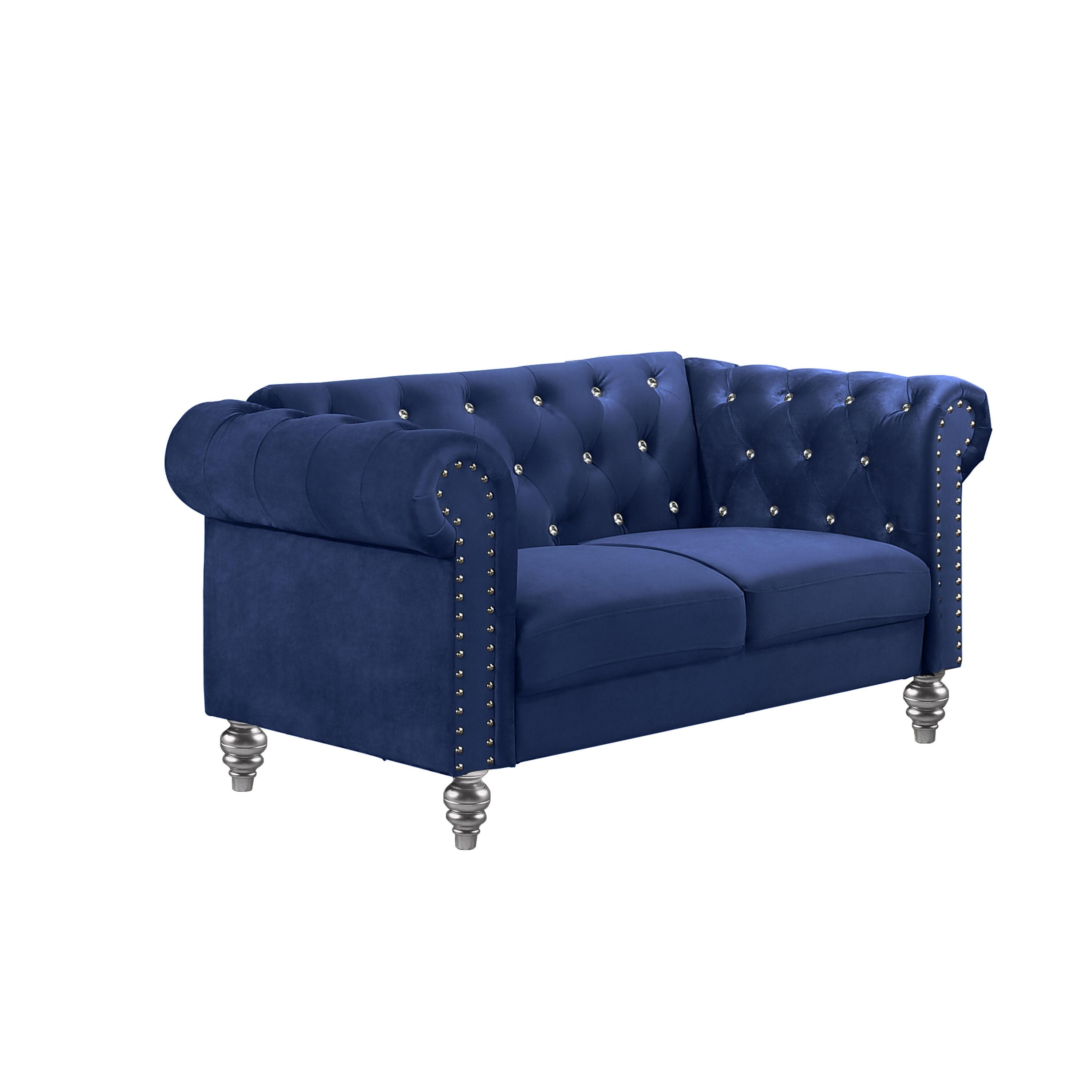 New Classic Emma 2-Piece Crystal Velvet Loveseat & Sofa Set in Royal Blue