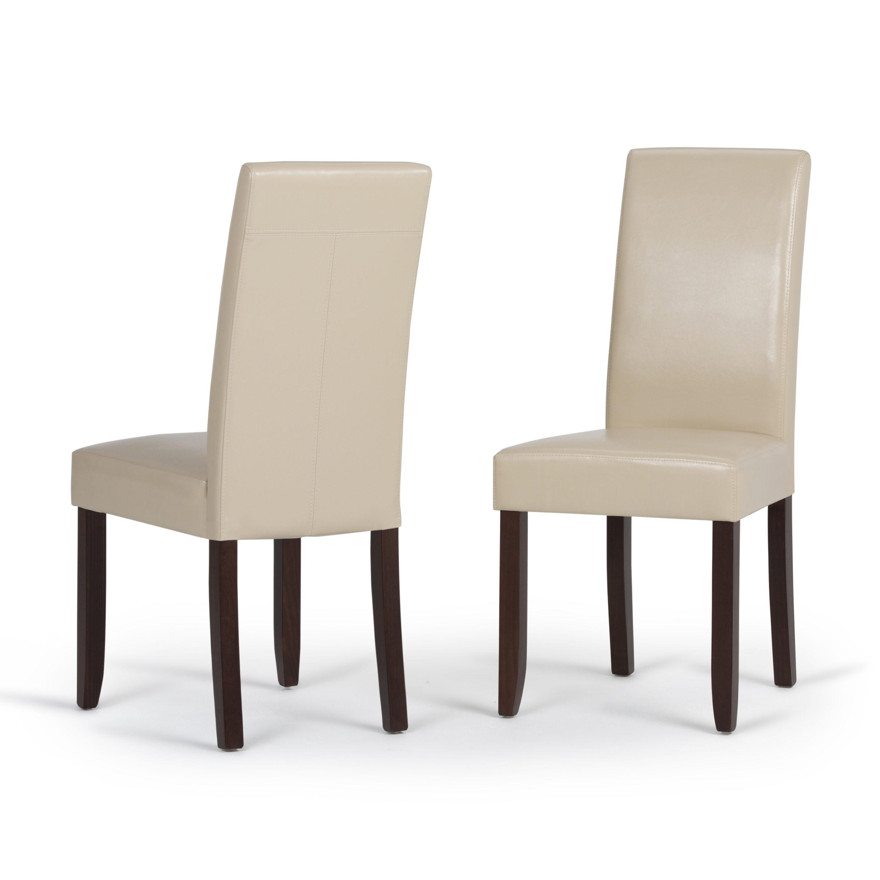 Simpli Home Acadian Transitional Parson Dining Chair (Set of 2) in Satin Cream Faux Leather