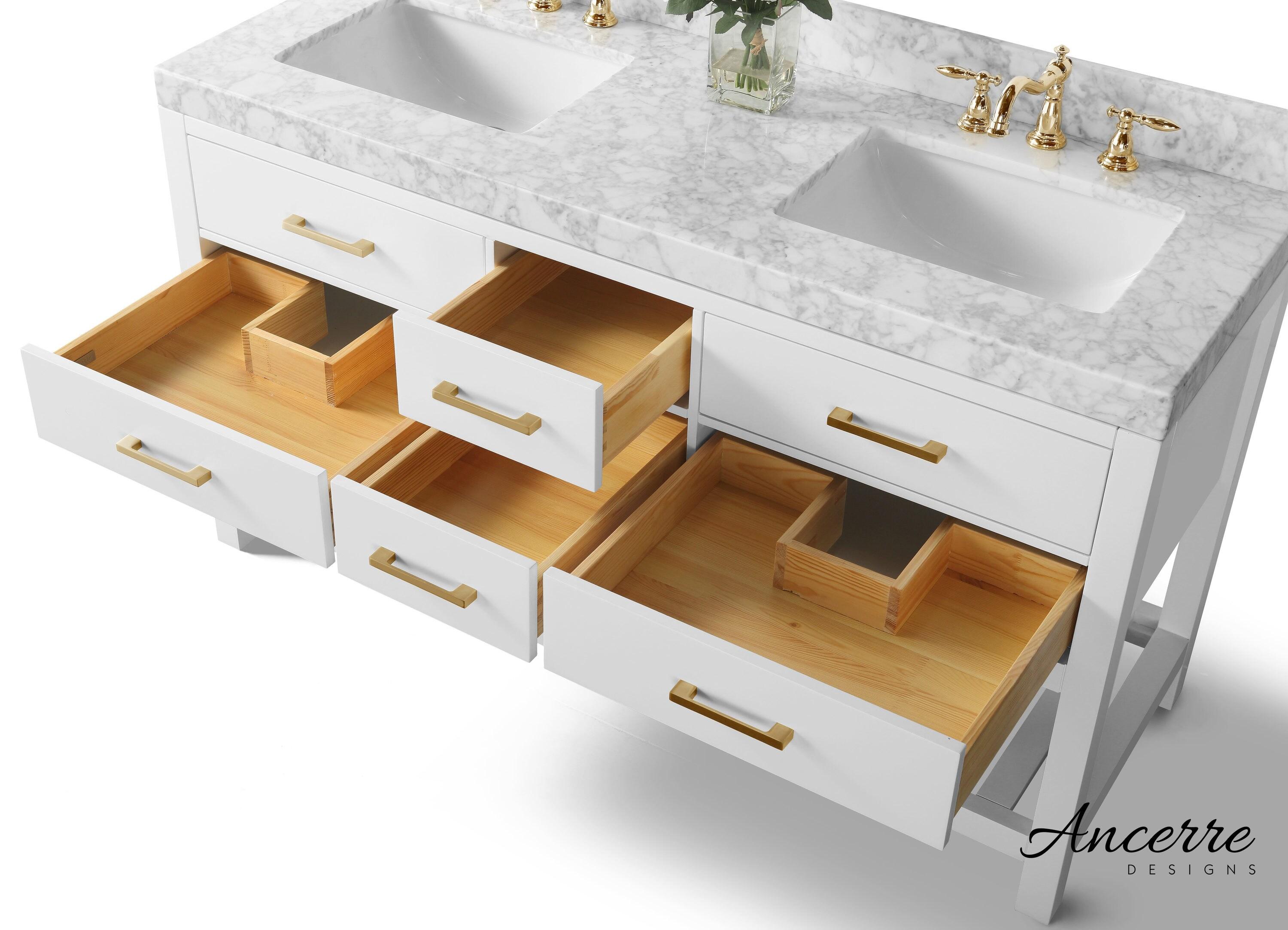 Ancerre Designs Elizabeth 60" Bathroom Vanity Set with Gold Hardware in White