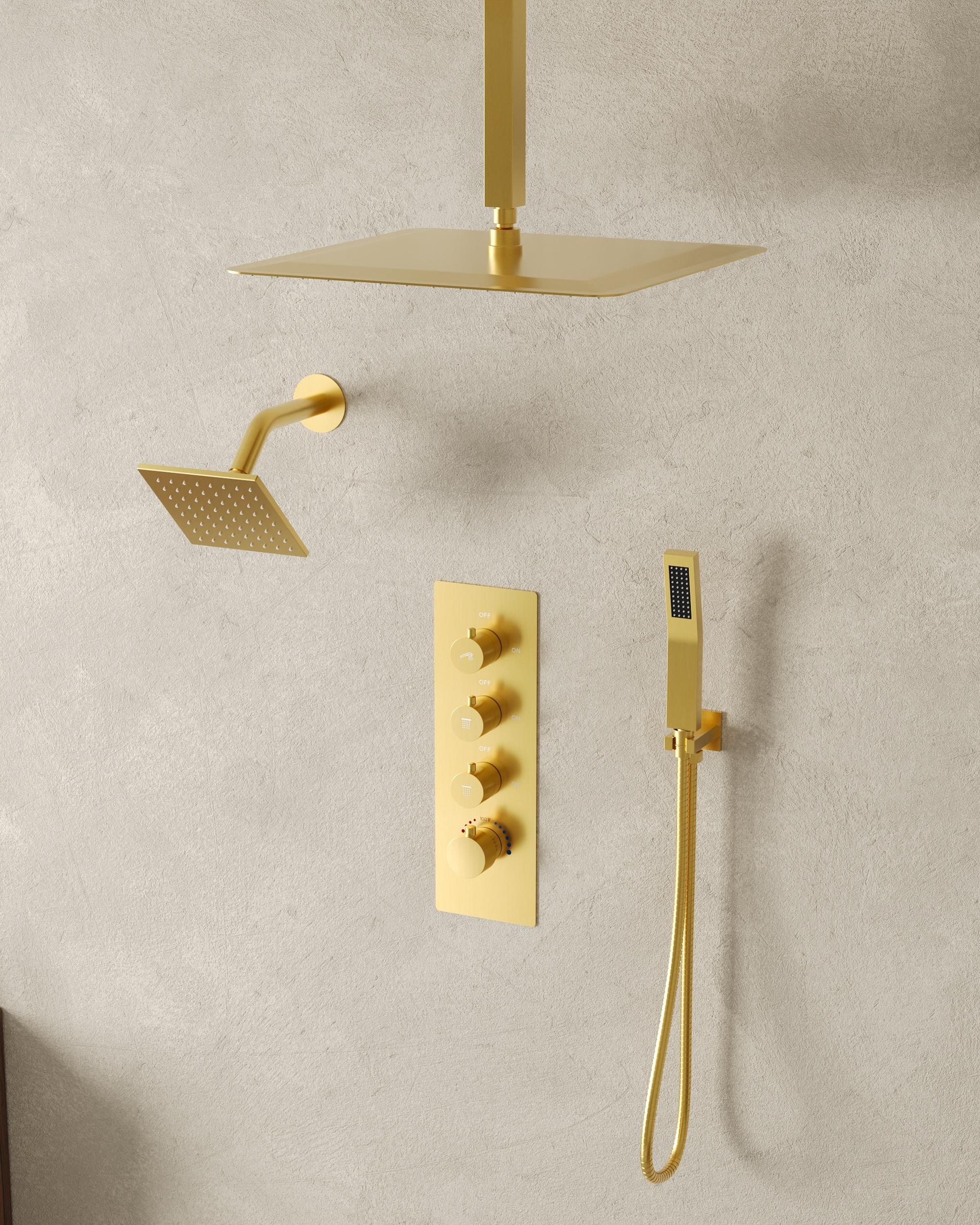 Thermostatic Shower Faucet 16" High-Pressure Triple Showerheads with Rough-In Valve