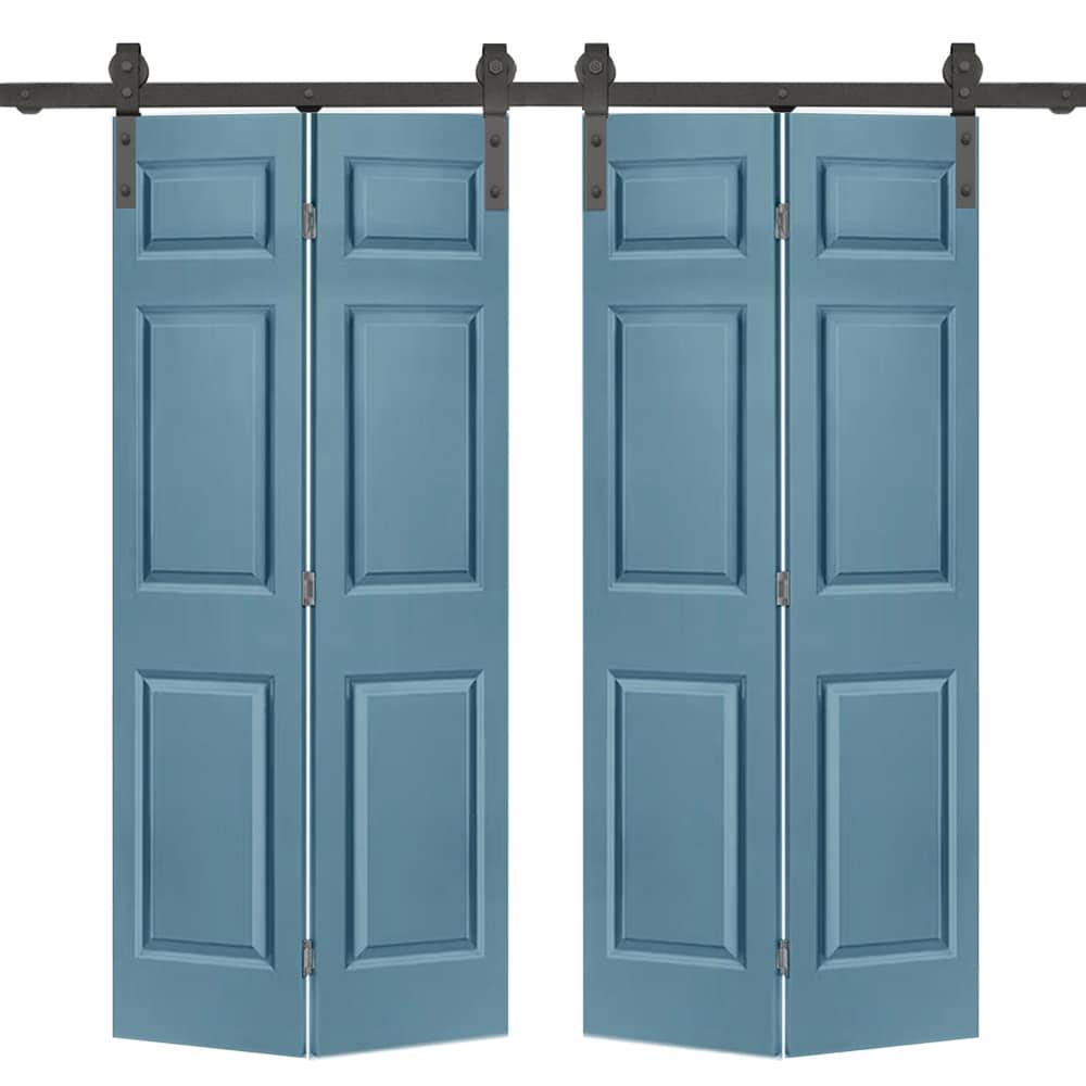 Calhome Paneled MDF Composite Double Bifold Barn Doors with Installation Hardware Kit