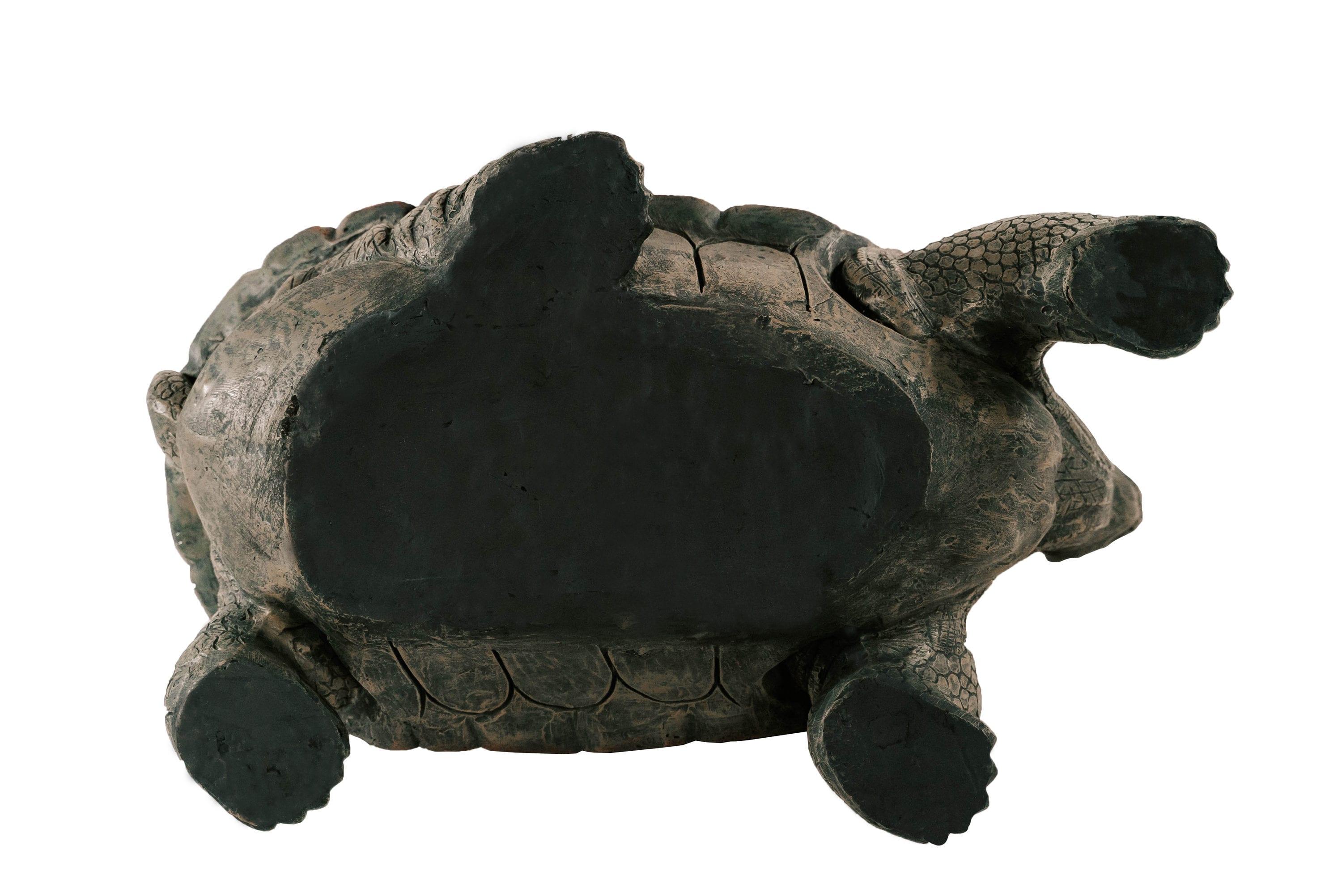 XBrand 28"L Brown and Black Concrete/MgO Walking Tortoise Statue, Indoor or Outdoor Décor, Garden Sculptures, Turtle Garden Statue