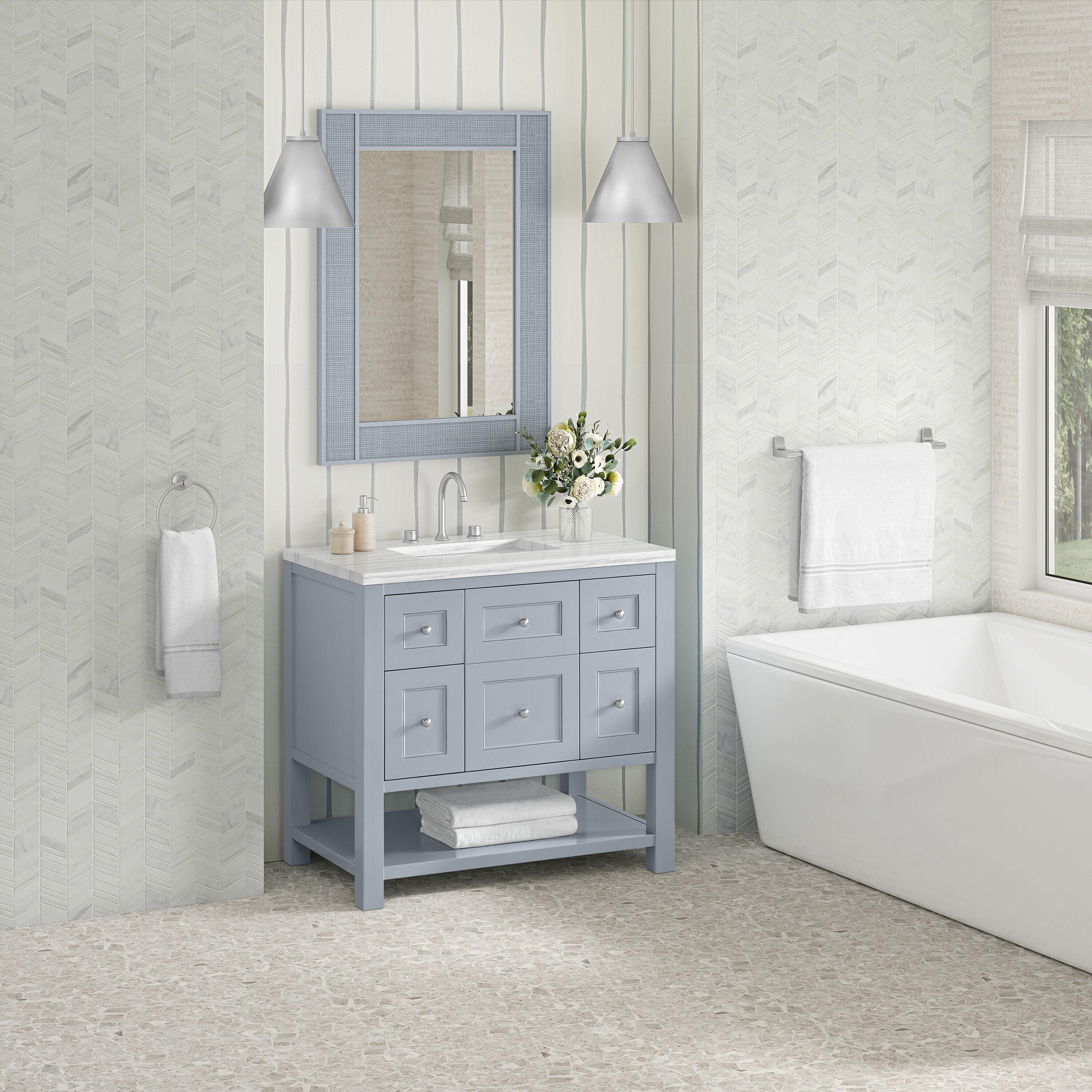 James Martin Vanities 330-V36-SRB-3LDL 36 in. Breckenridge Single Vanity with 3 cm Lime Delight Quartz Top, Serenity Blue