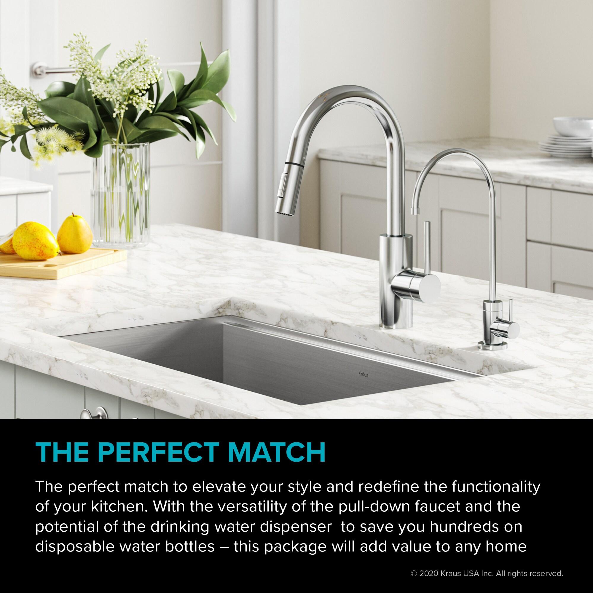 KRAUS Oletto Pull-Down Kitchen Faucet and Purita Water Filter Faucet Combo