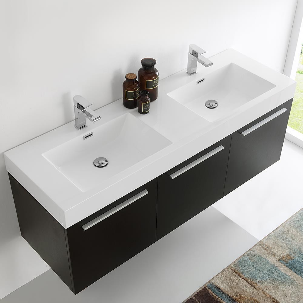 Vista 60'' Wall Mounted Modern Double Bathroom Vanity with Acrylic Vanity Top
