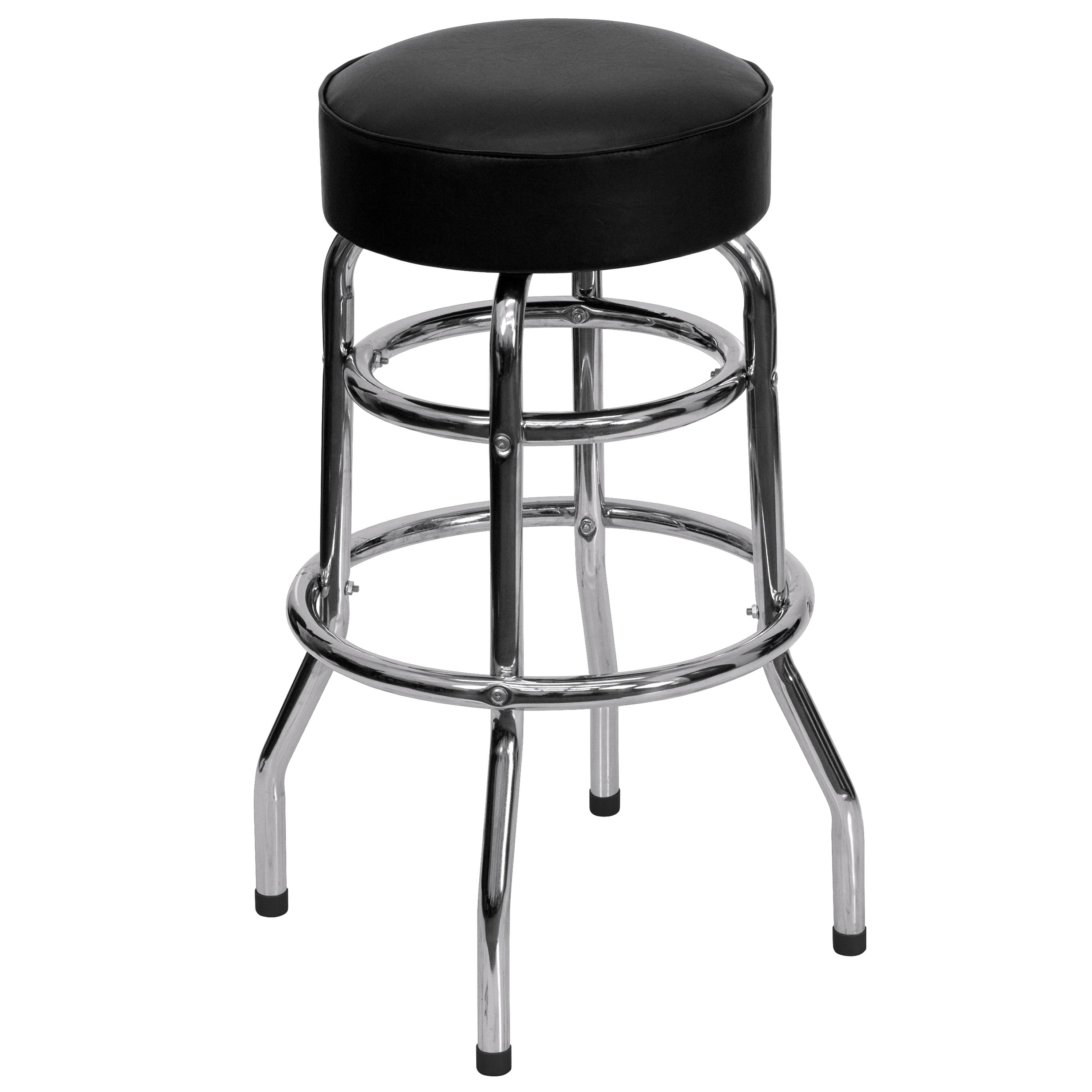 Flash Furniture Double Ring Chrome Barstool with Black Seat