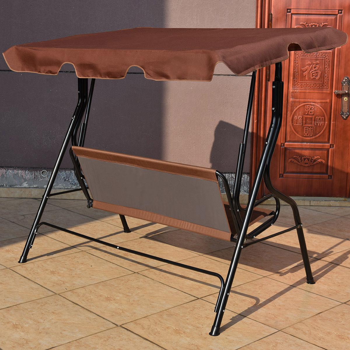 GVN 3 Seats Patio Canopy Swing-Brown, Porch Swing Hanging Bench, Outdoor Swing Bench for Patio, Yard, Garden