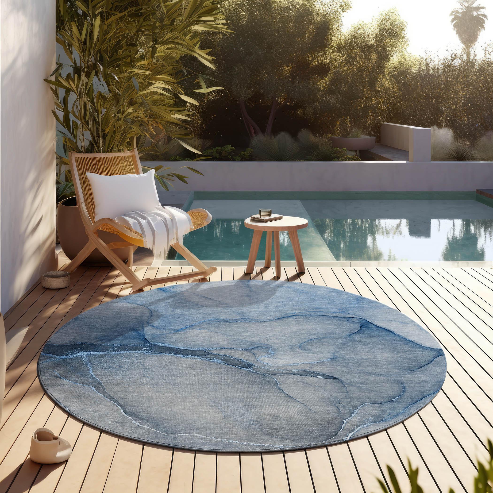 Addison Blue Round Synthetic Washable Area Rug, 8' x 8'