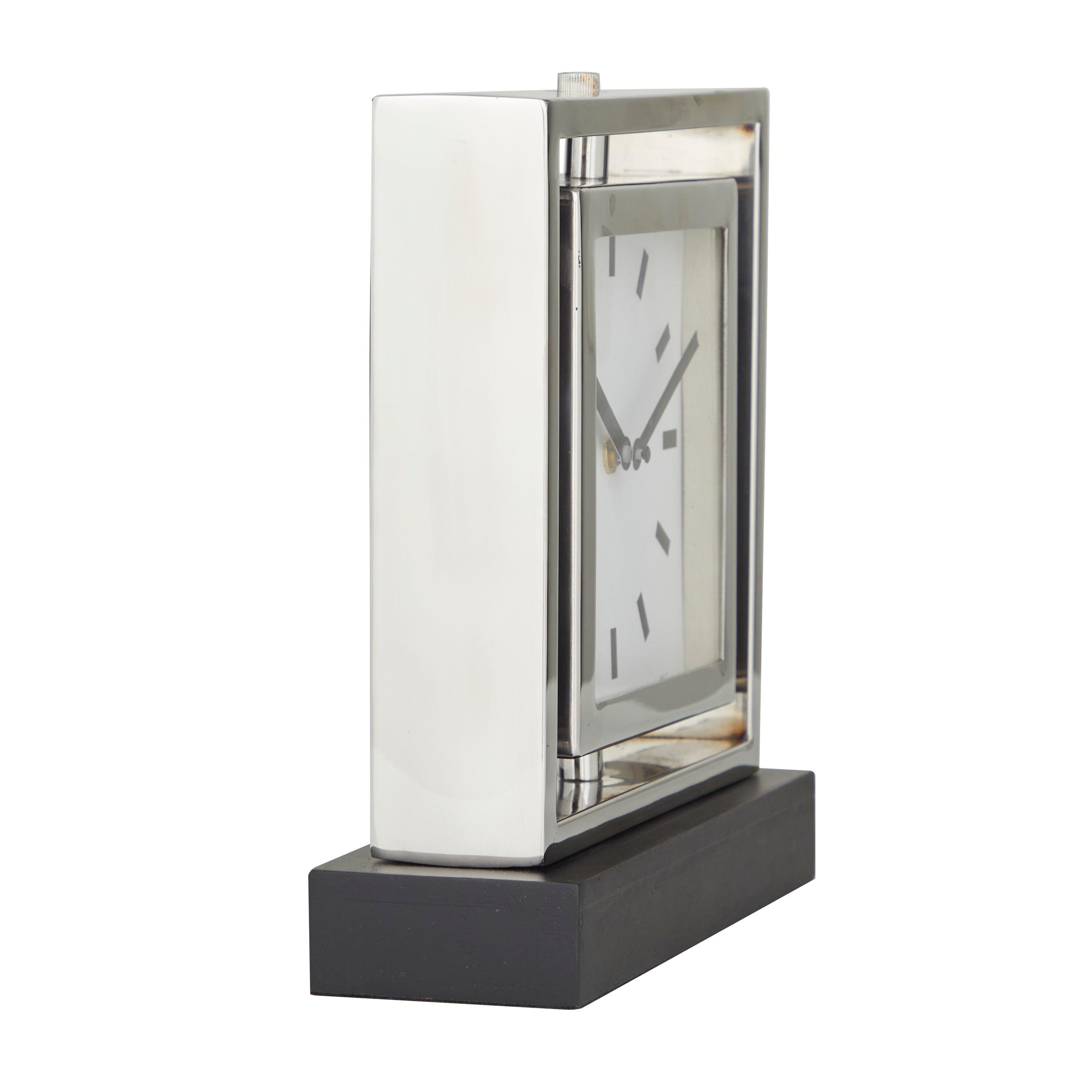 DecMode Stainless Steel Glam Square Table Clock 9"W x 10"H, with Silver Framed Structure, White Clock Face and Black Base