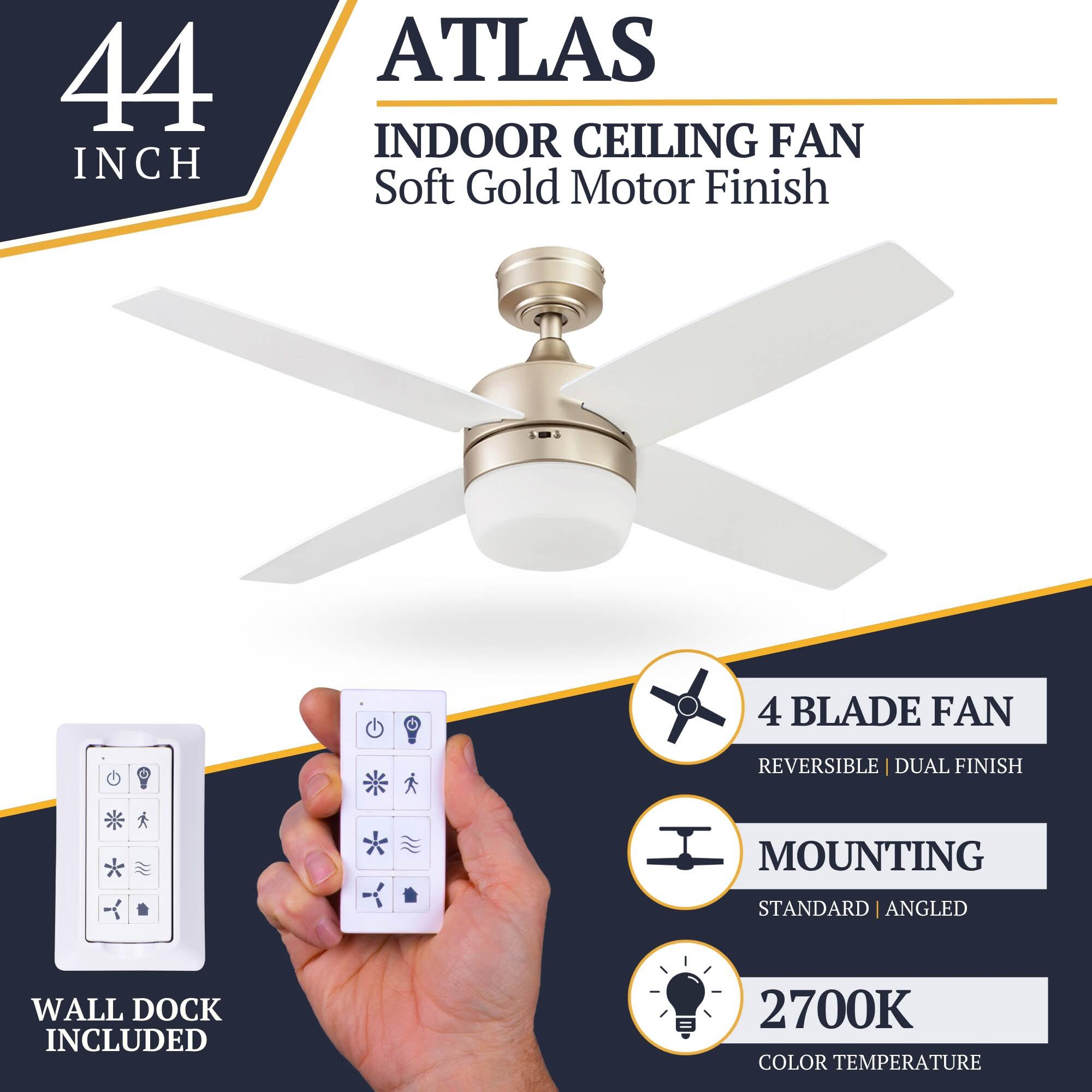 Prominence Home Atlas 44" Champagne Ceiling Fan with Light, Remote Control, 4 Blades & Reverse Airflow