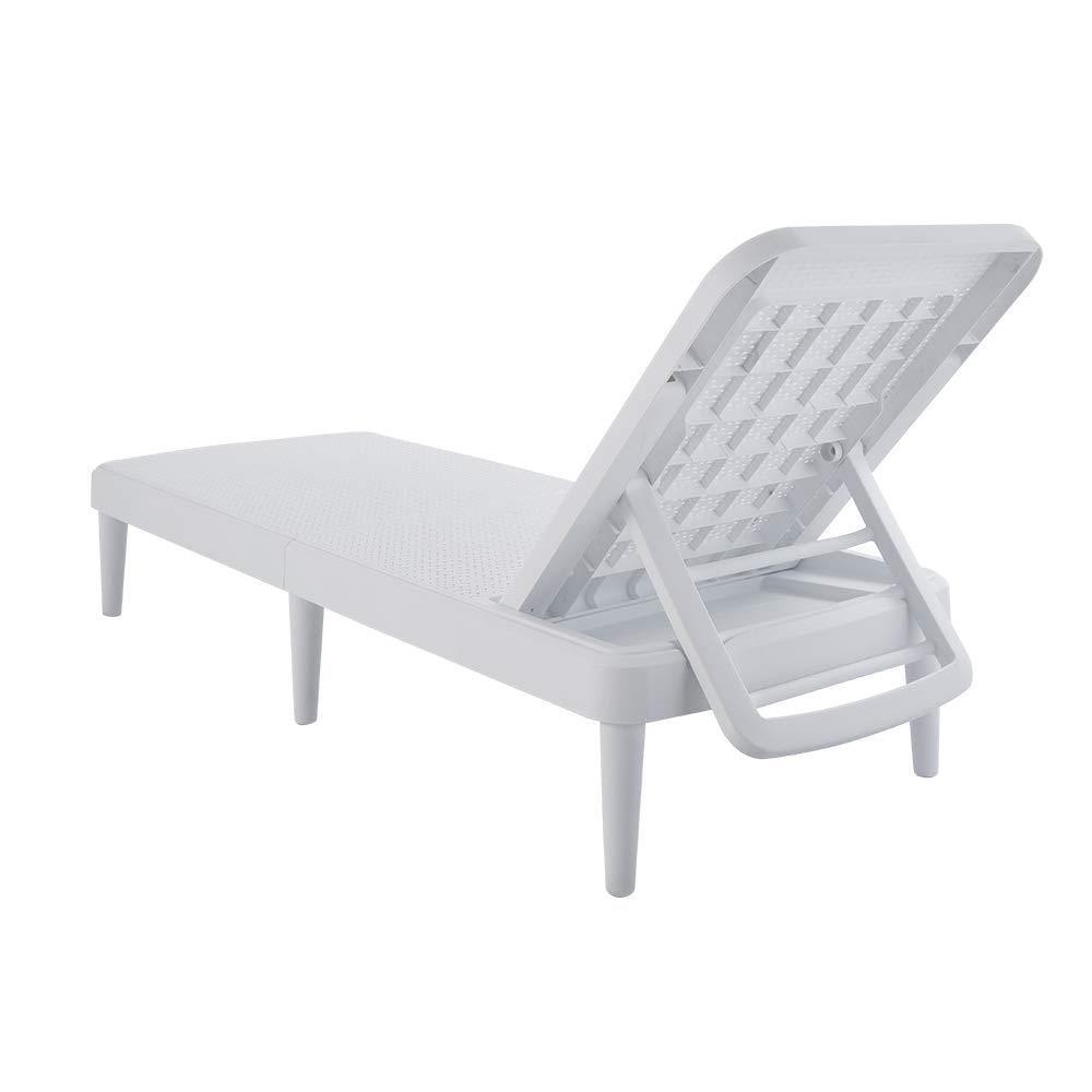 Tahiti Rattan Chaise Lounge - White - Lagoon: Resin Adjustable Back, Mold & UV Resistant Patio Lounger