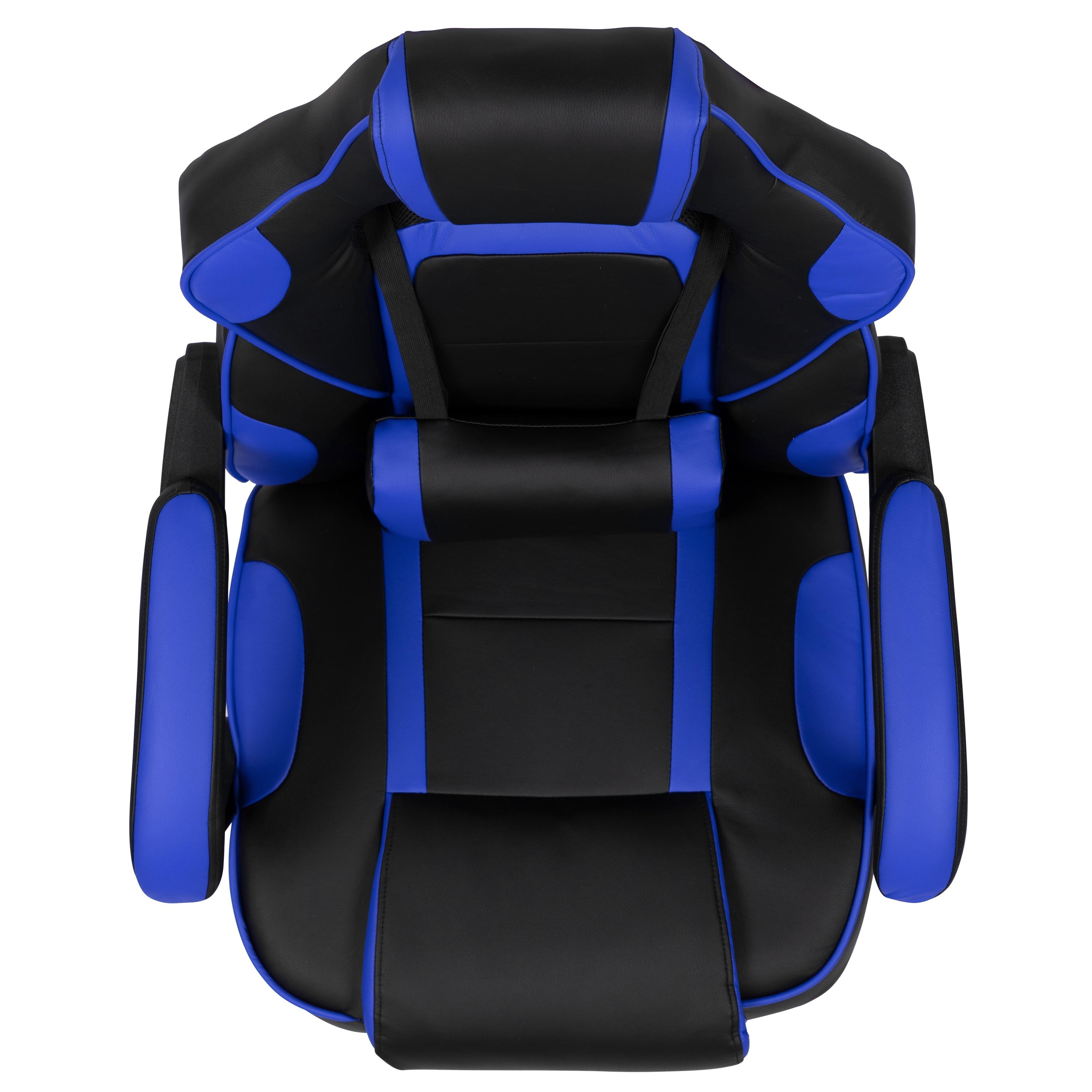 Flash Furniture X40 Gaming Chair Racing Ergonomic Computer Chair with Fully Reclining Back/Arms, Slide-Out Footrest, Massaging Lumbar - Black/Blue