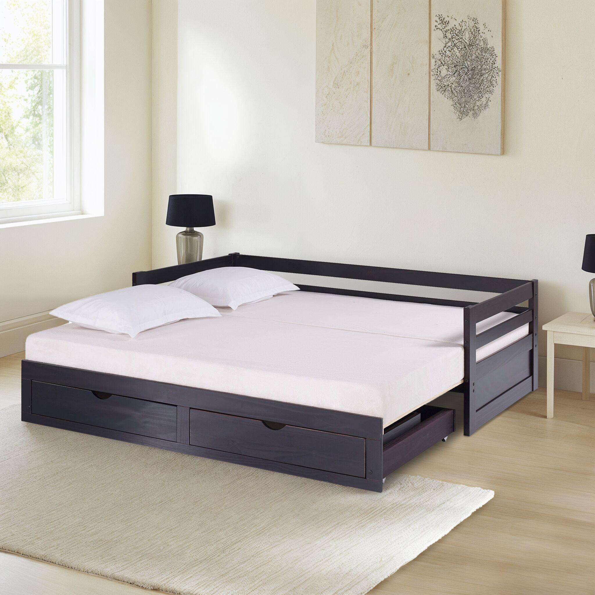 Alaterre Furniture Jasper Twin to King Extending Day Bed with Storage Drawers, Espresso