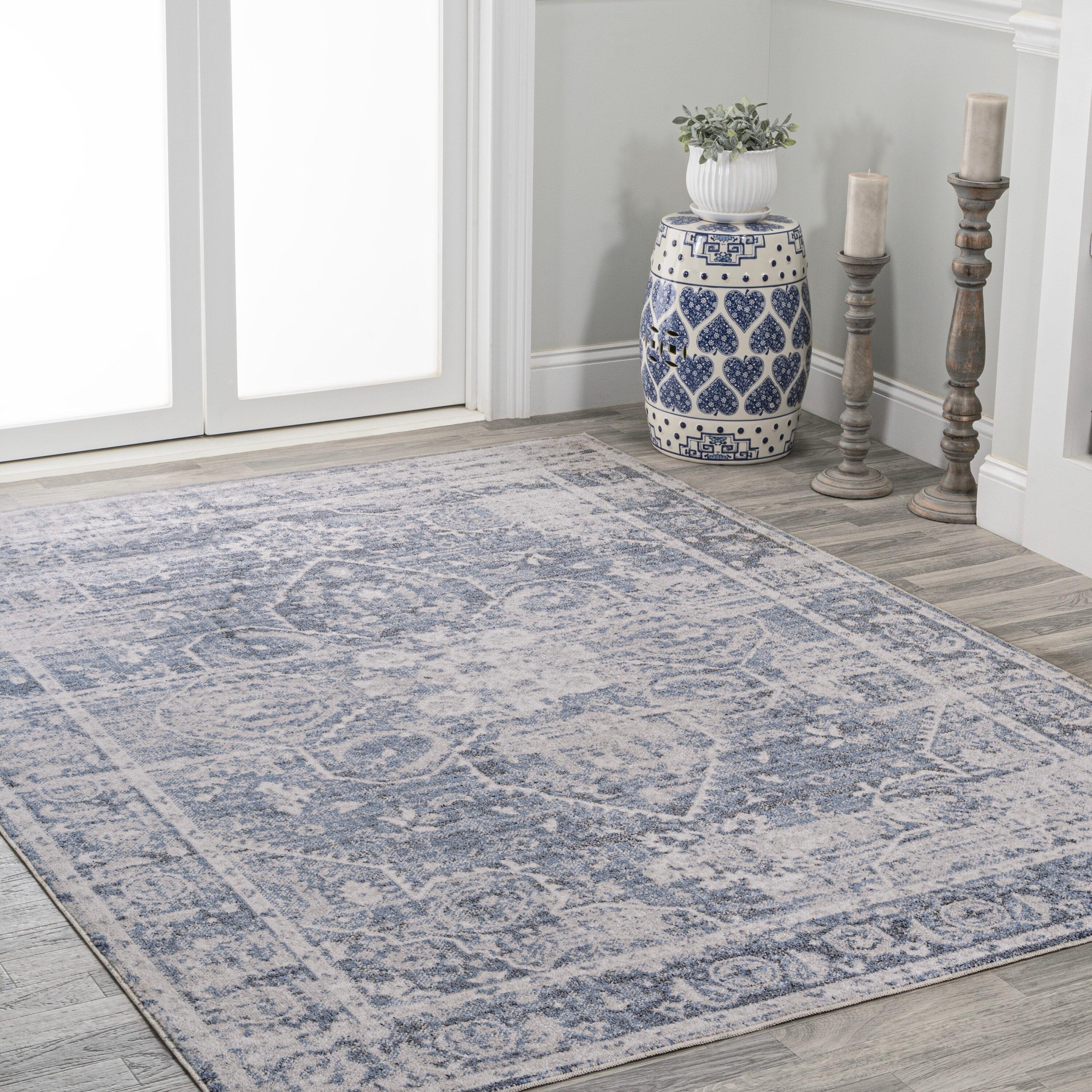 JONATHAN Y Shaii Global Medallion Low-Pile Machine-Washable Blue/Light Gray 4 ft. x 6 ft. Area Rug