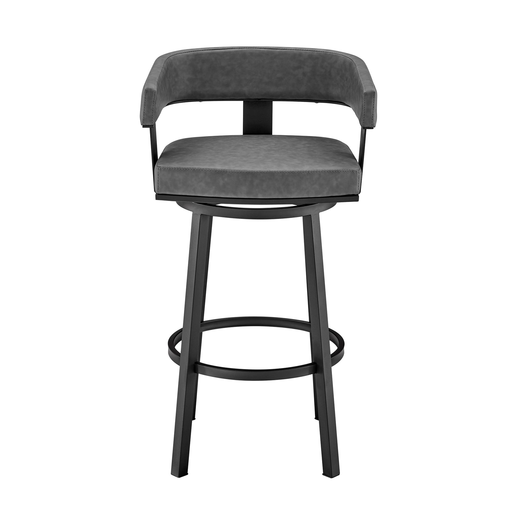 Armen Living Lorin 26" Modern Faux Leather Counter Swivel Stool in Gray/Black