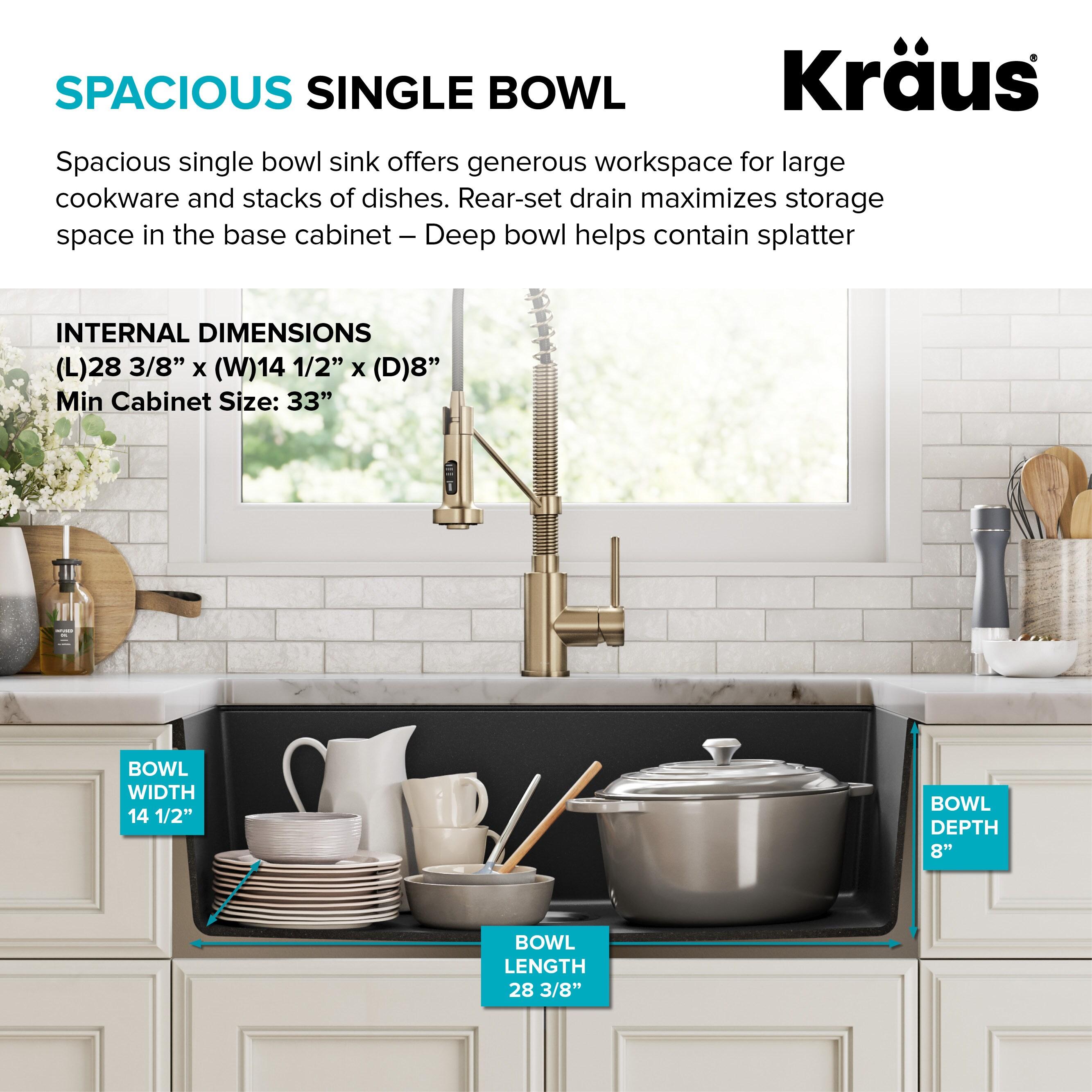 KRAUS 31 inch L Undermount Single Bowl Black Onyx Granite Kitchen Sink