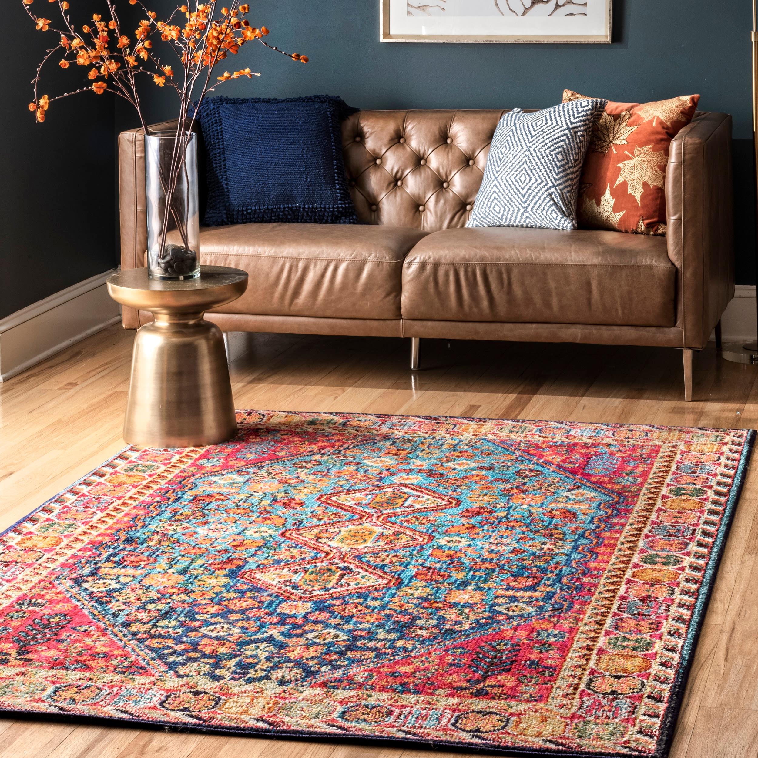 nuLOOM 4'x6' Vintage Erline Area Rug Blue/Red: Medallion Pattern, Low Pile, Polypropylene, Living Room Decor