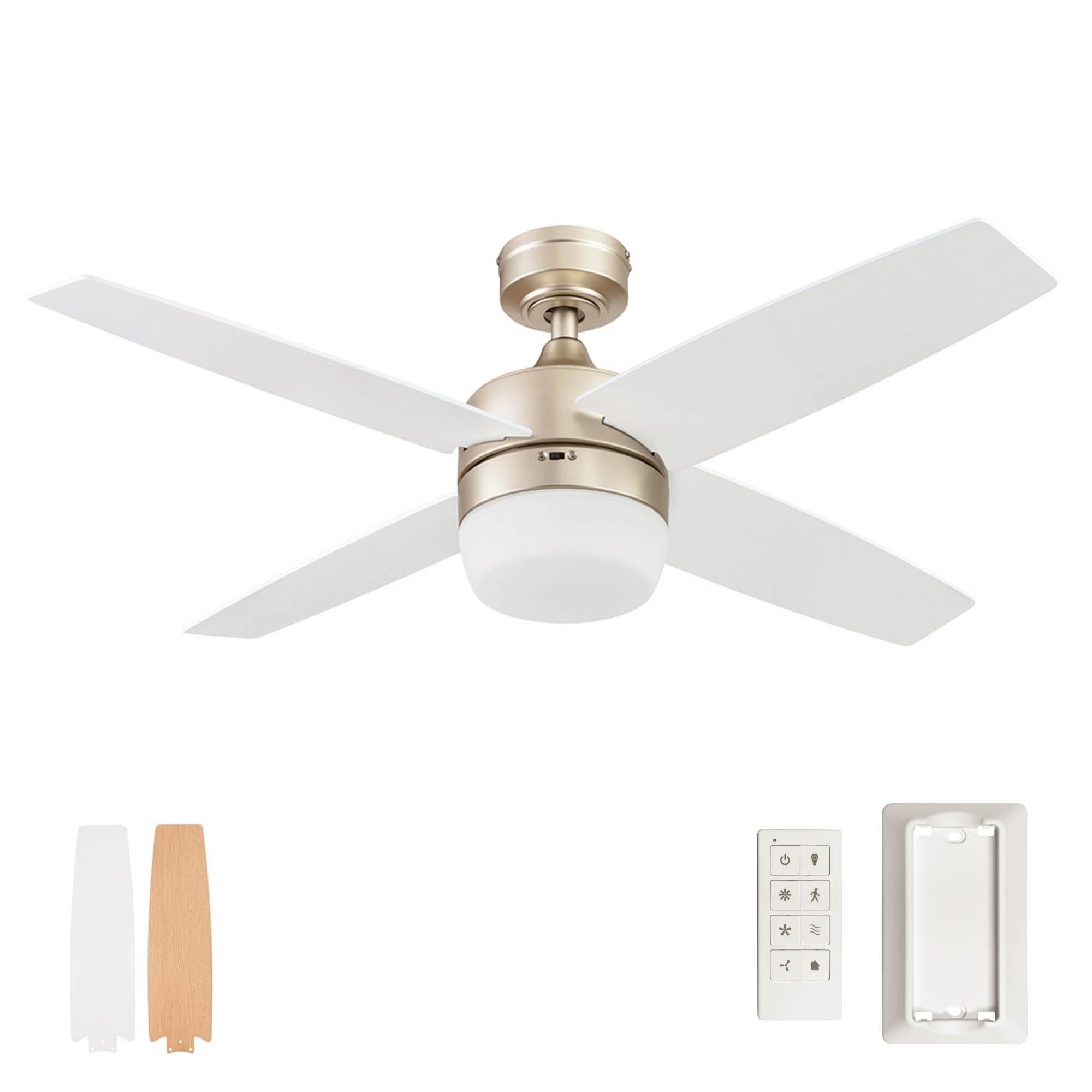 Prominence Home Atlas 44" Champagne Ceiling Fan with Light, Remote Control, 4 Blades & Reverse Airflow