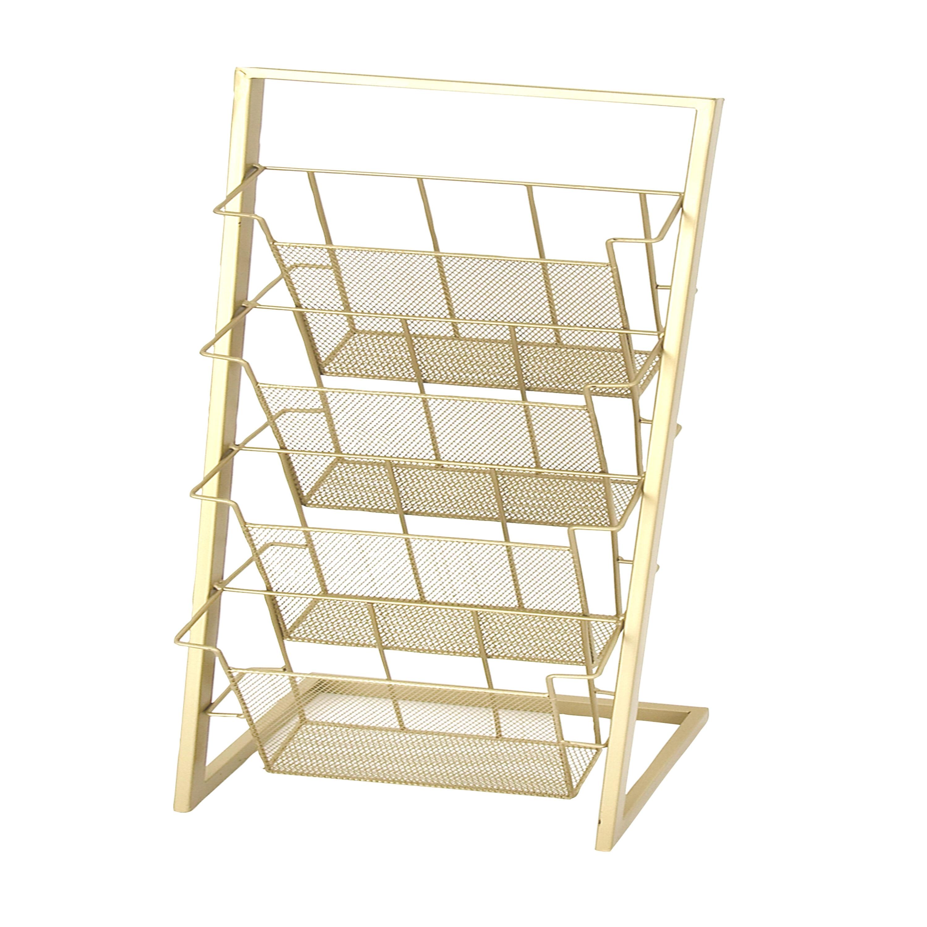 DecMode 34" Gold Metal 4 Slot Magazine Holder with Tall Stand