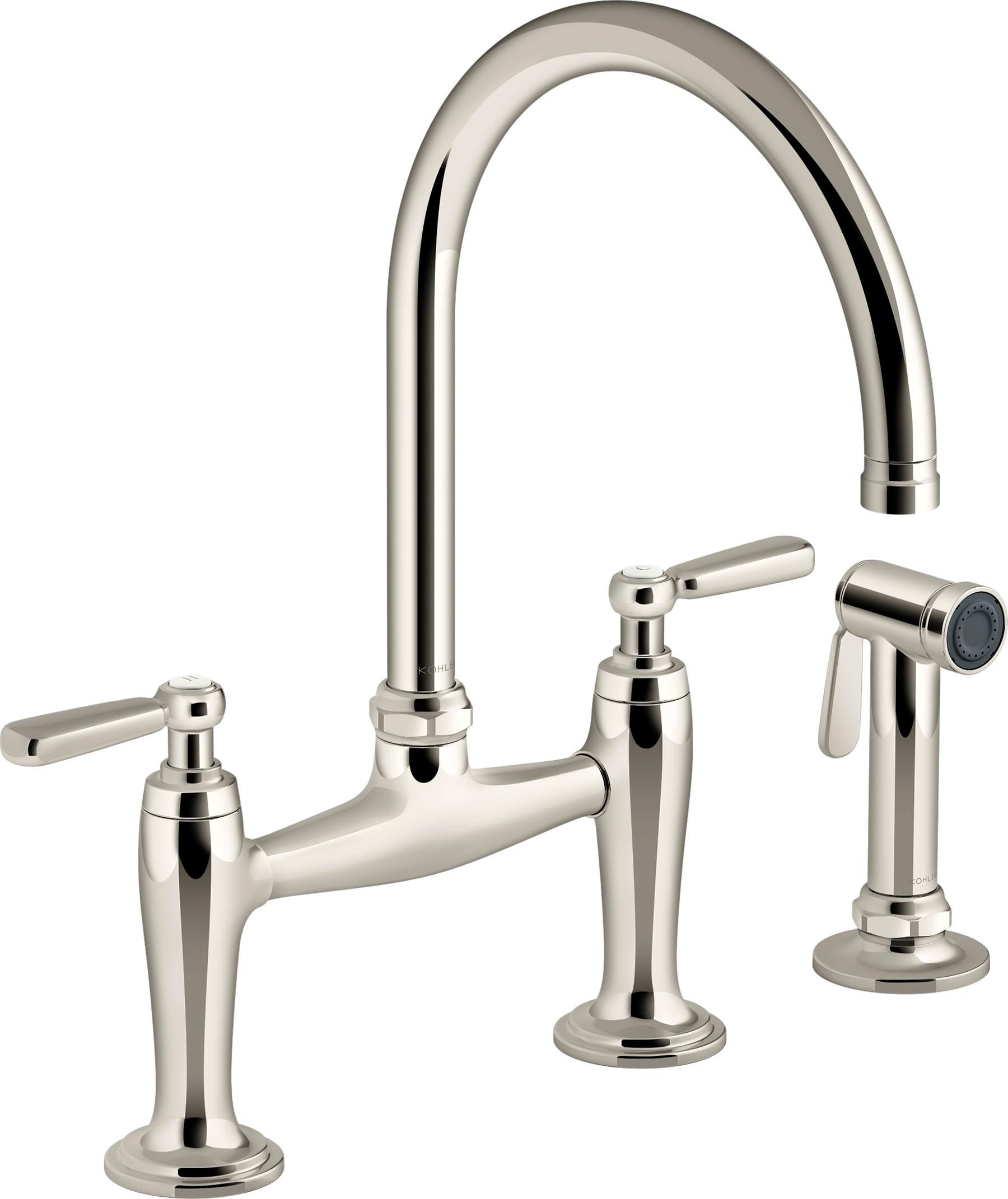 Edalyn by Studio McGee Two-Hole Bridge Kitchen Sink Faucet with Side Sprayer