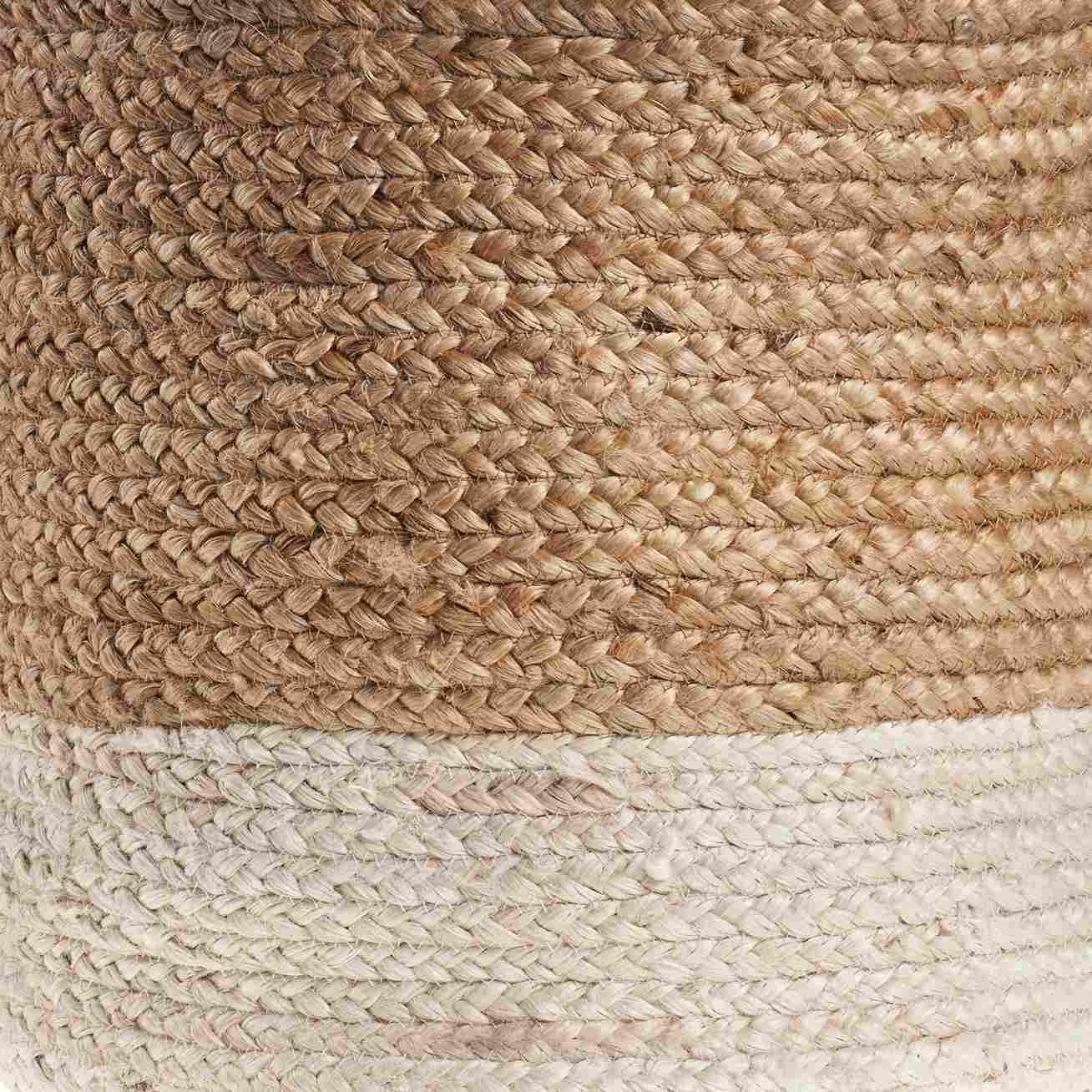 LR Home Woven Round Jute 17" Storage Basket with Handles, White Stripe