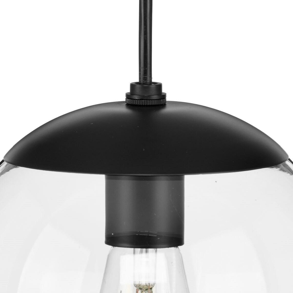 Progress Lighting Atwell 1-Light Glass Globe Brushed Nickel Modern Pendant Light, Steel, Matte Black, Clear Glass Globe Shade