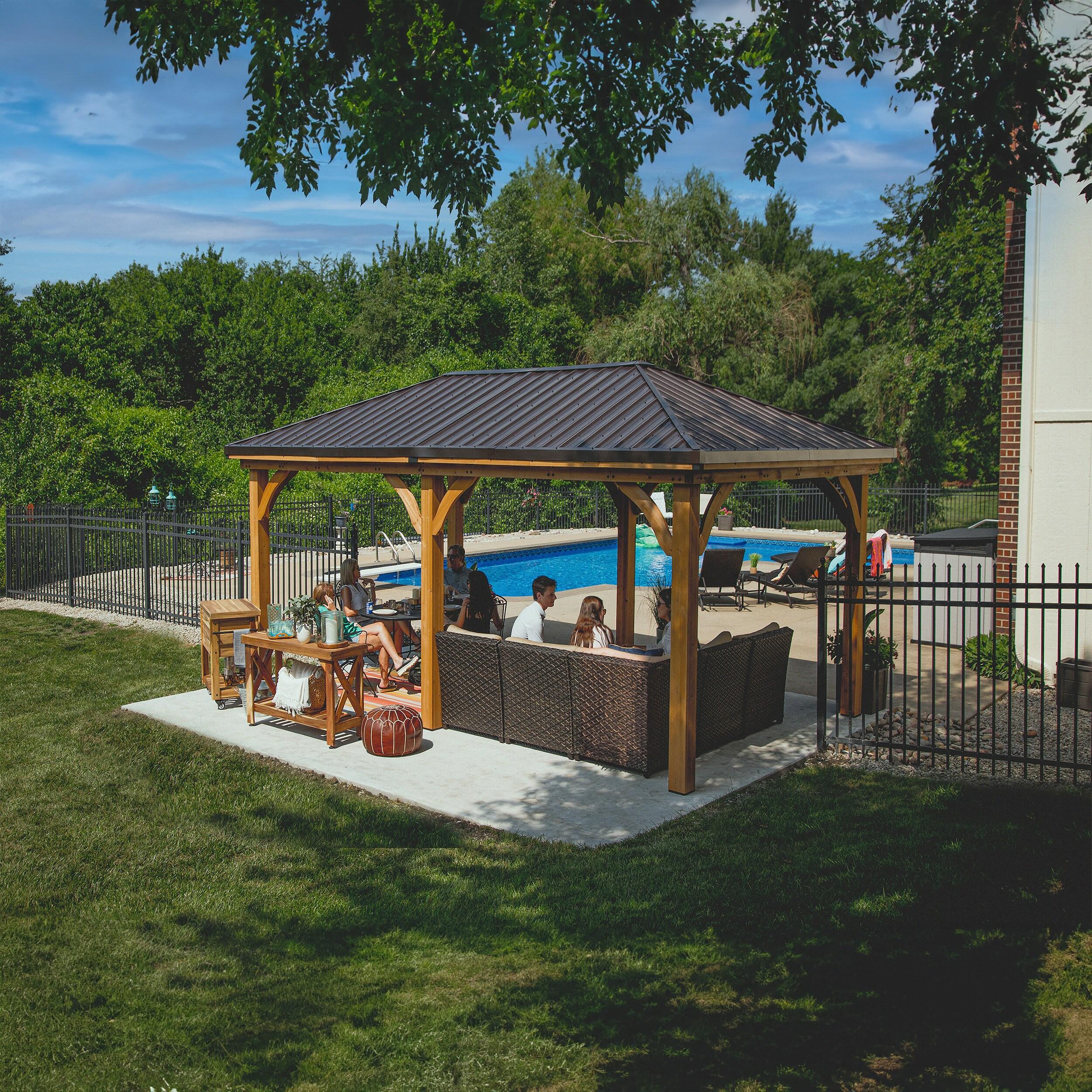 Backyard Discovery Barrington 20' x 12' Cedar Wood Gazebo, Galvanized Steel Roof, PowerPort