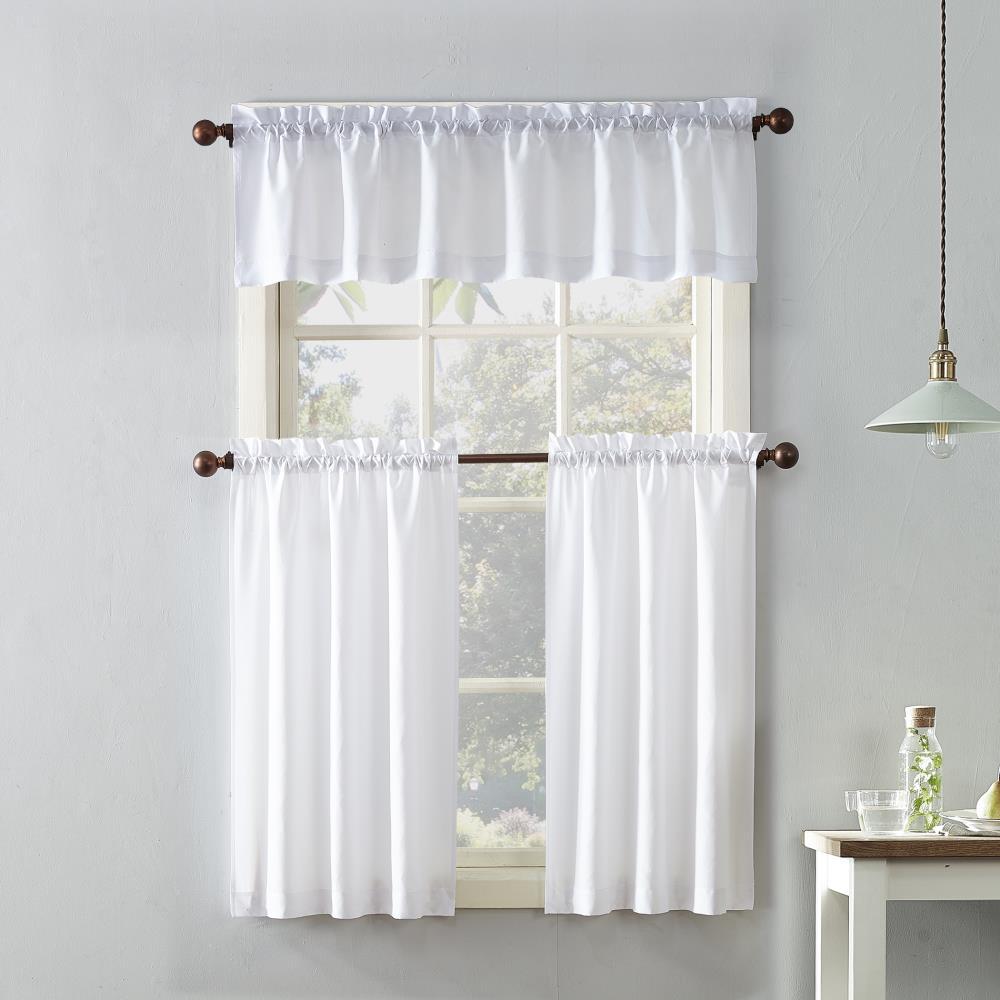 Set of 3 (24"x27") Martine Microfiber Semi-Sheer Rod Pocket Kitchen Curtain Valance and Tiers Set White - No. 918