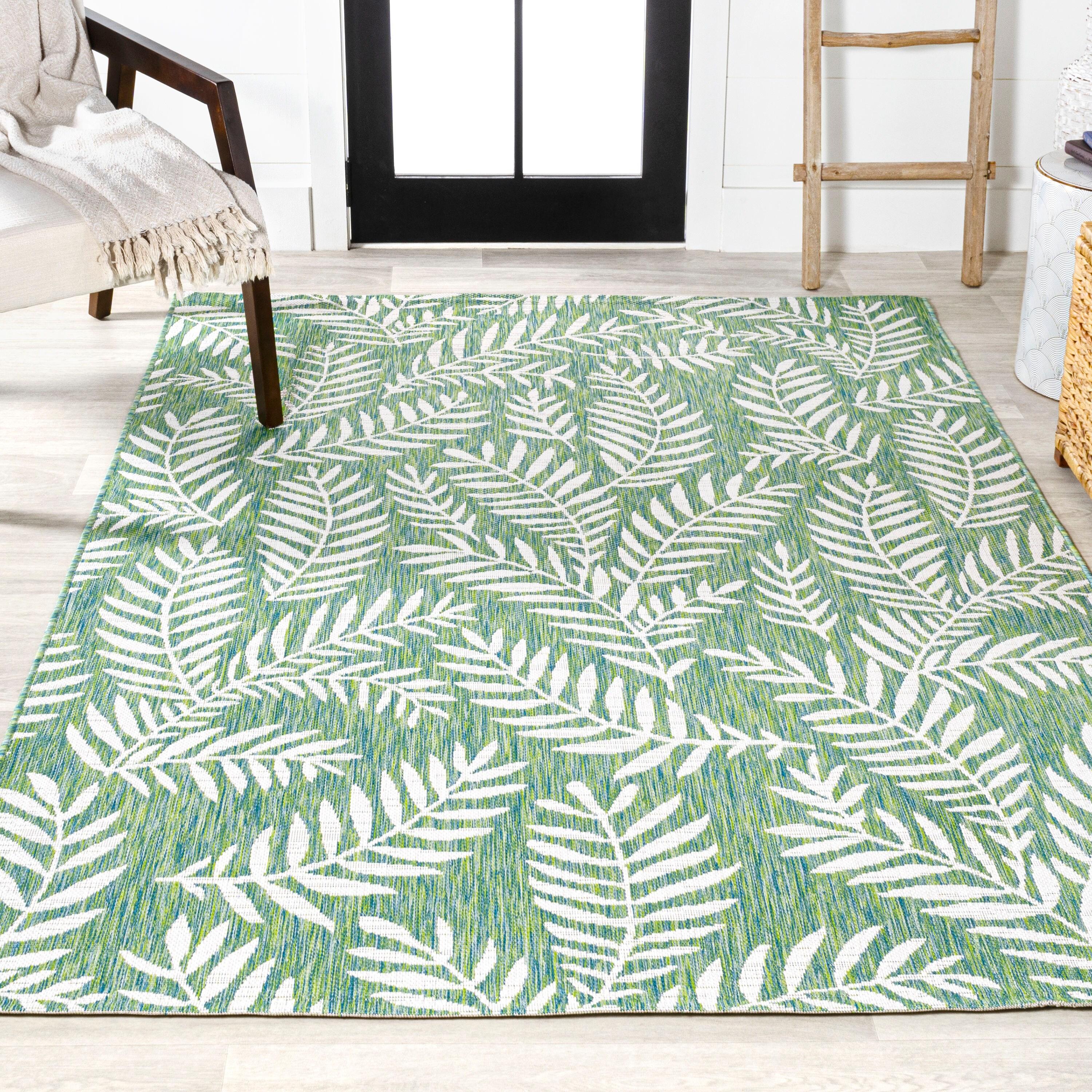 3' x 5' Nevis Palm Frond Indoor/Outdoor Area Rug, Cream/Green - JONATHAN Y