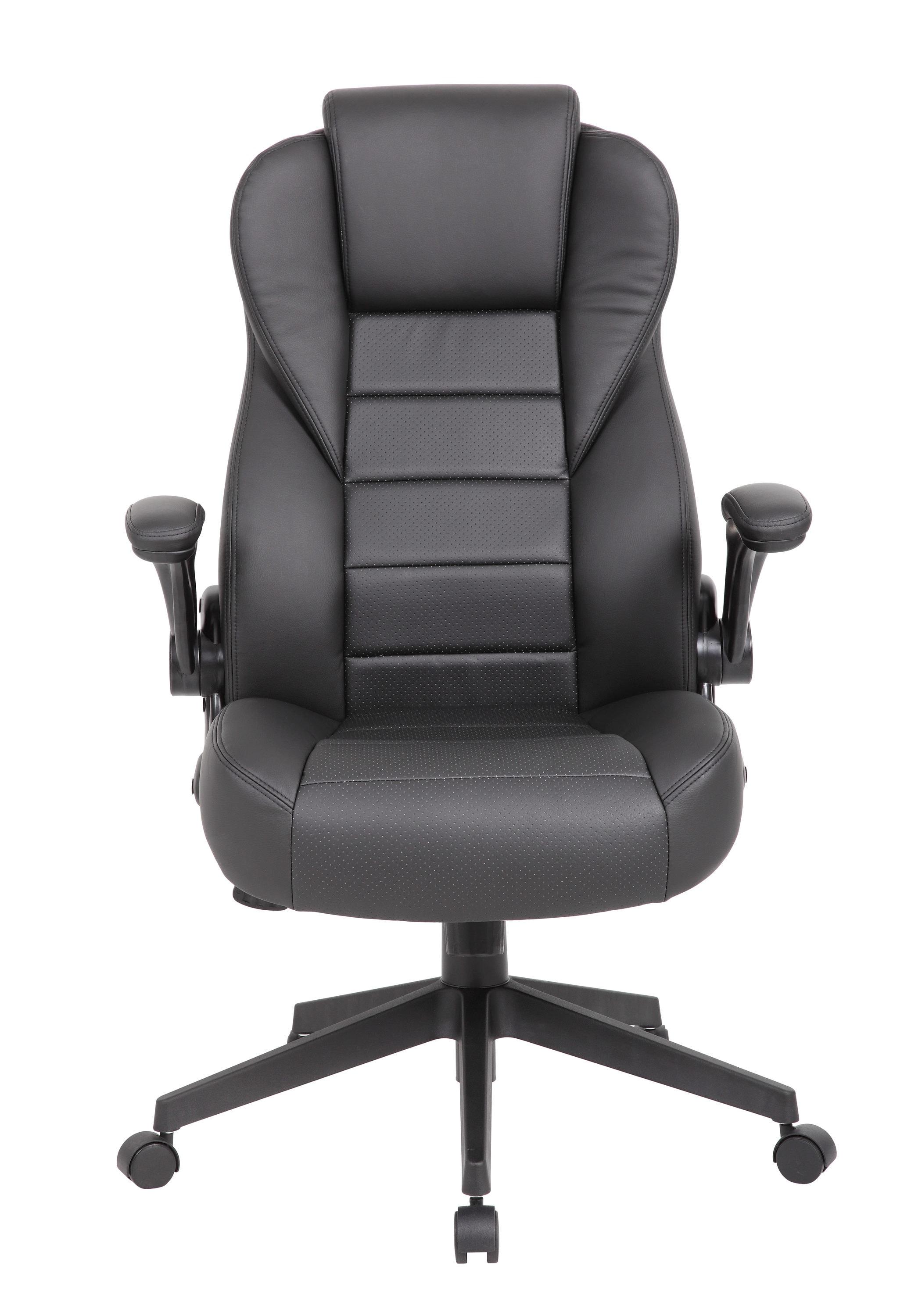 Executive High Back Leatherplus Flip Armchair Black - Boss Office Products: Ergonomic, Swivel, Lumbar Support, Adjustable Height