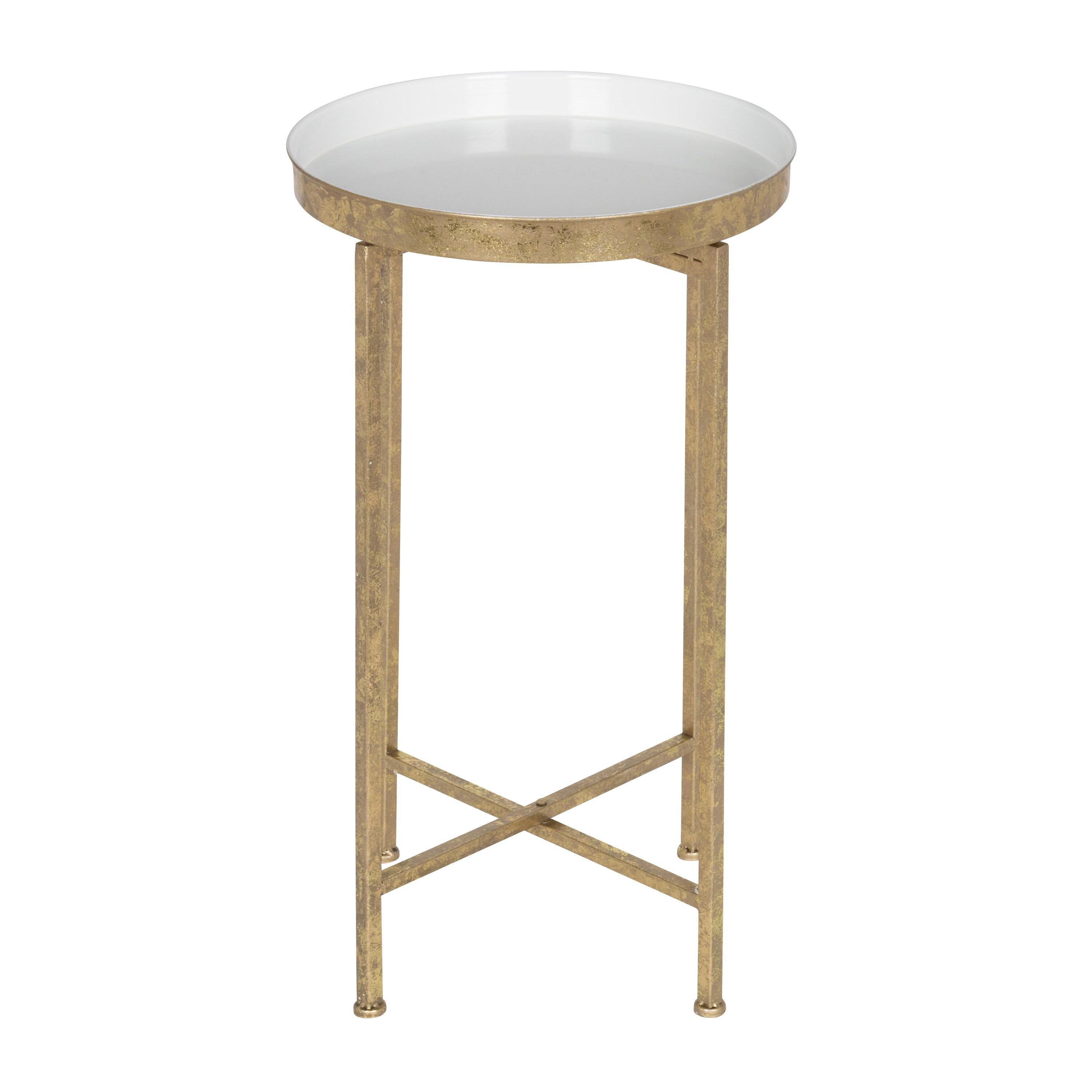 Kate and Laurel Celia Round Metal Tea Table, 14x14x25.75, Gold and White