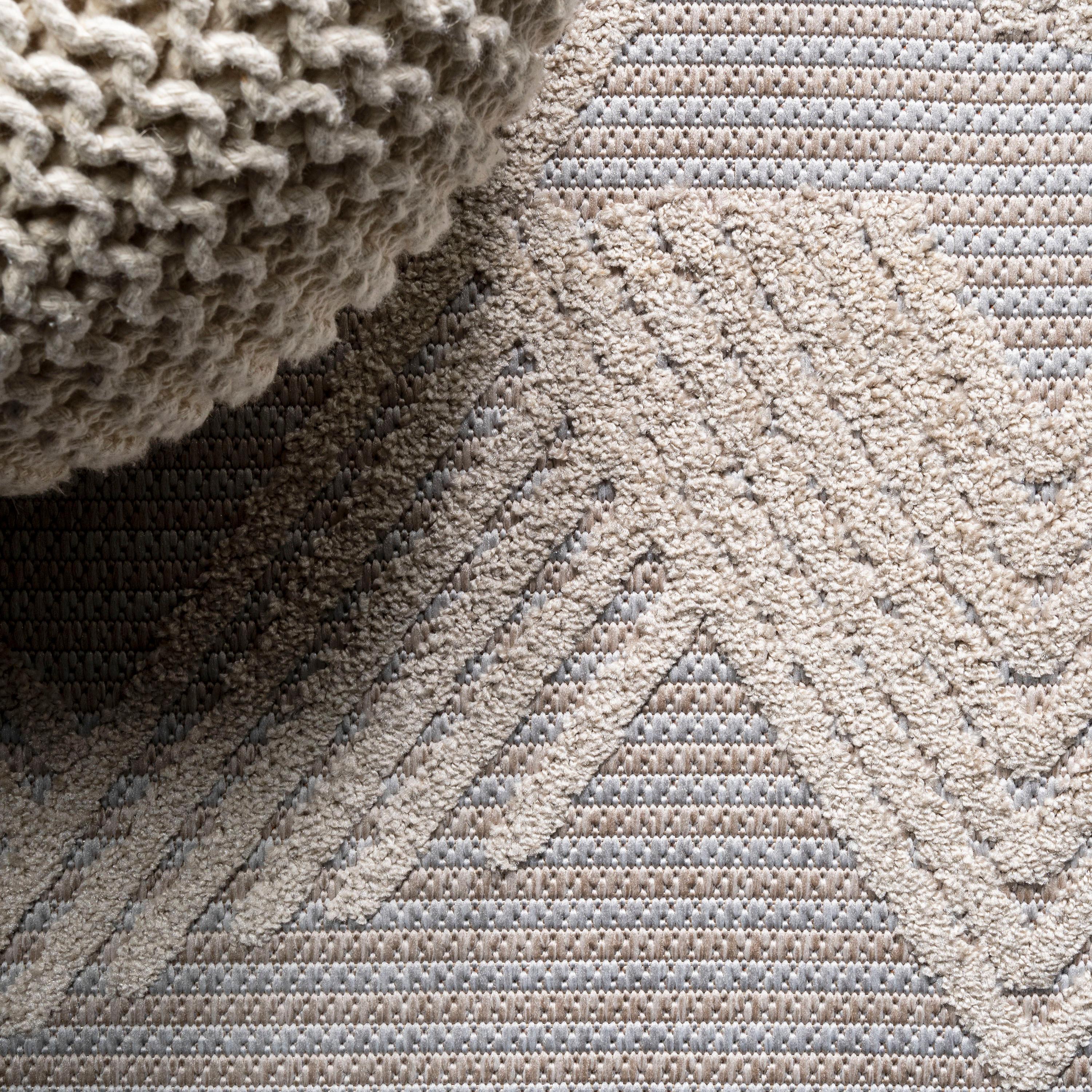2'x10' Jazz High-Low Pile Art Deco Geometric Indoor/Outdoor Runner Rug, Beige - JONATHAN Y