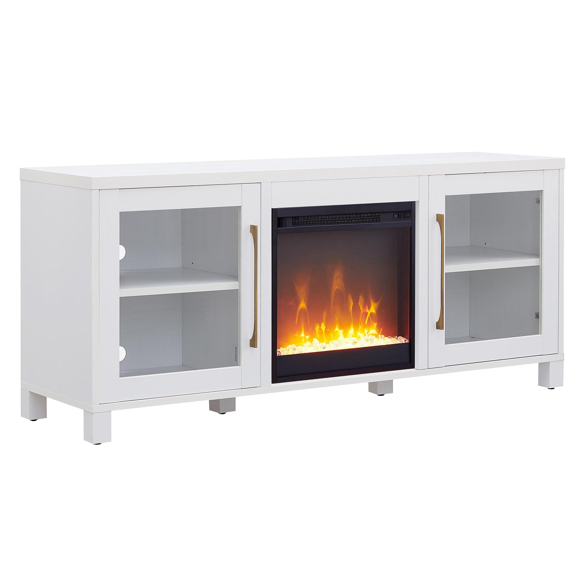 Quincy 58" Classic White TV Stand with Crystal Electric Fireplace and Storage