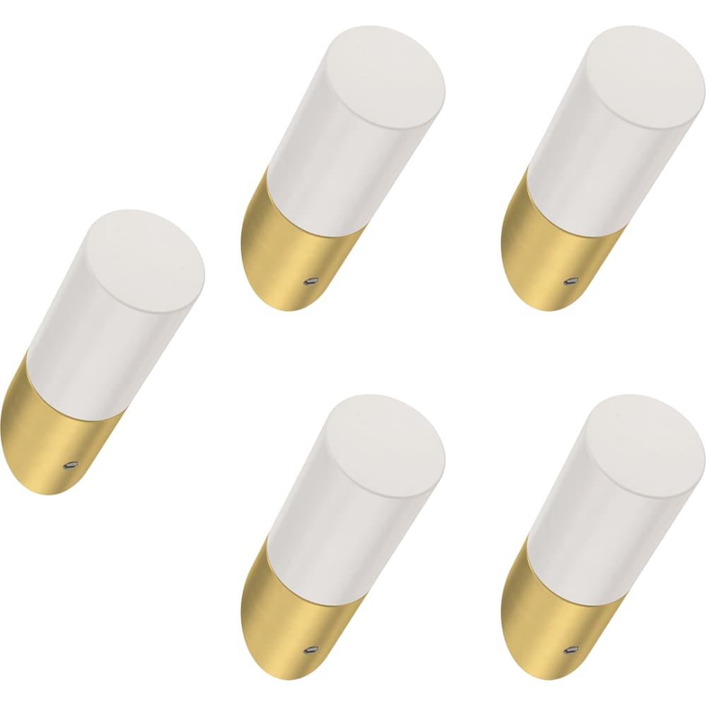 Modern Brushed Brass and White Single Prong Hook, 5-Pack