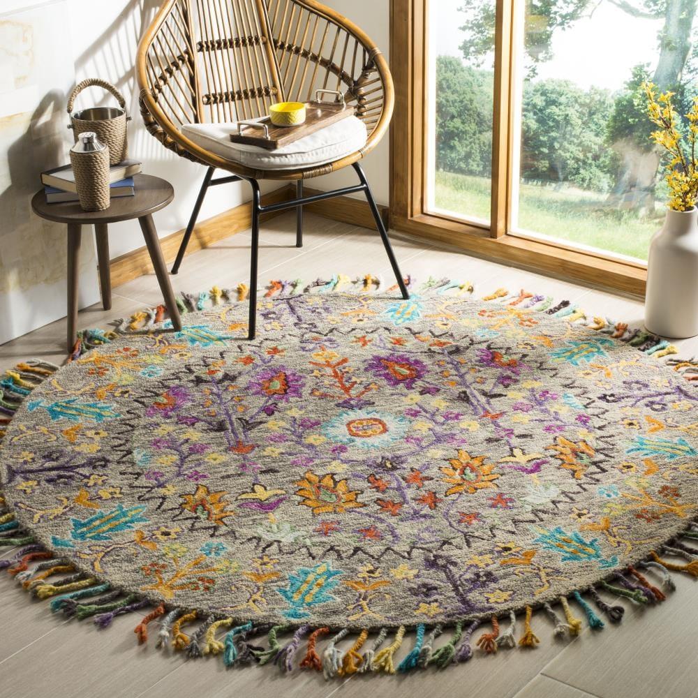 Blossom BLM453 Hand Tufted Indoor Area Rug - Grey/Multi - 8' Round - Safavieh