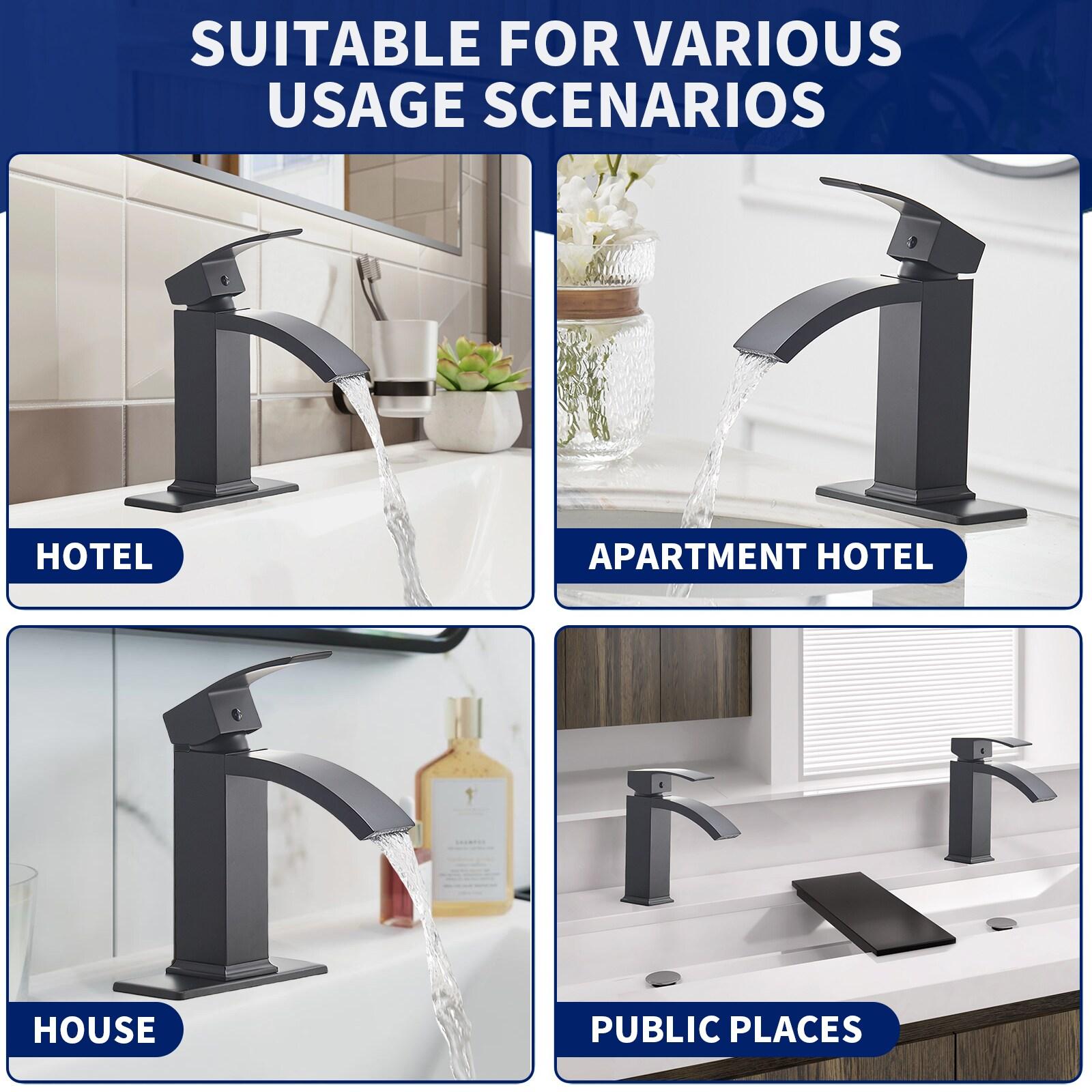 BWE Waterfall Single Hole Single-Handle Low-Arc Bathroom Sink Faucet With Pop-up Drain Assembly