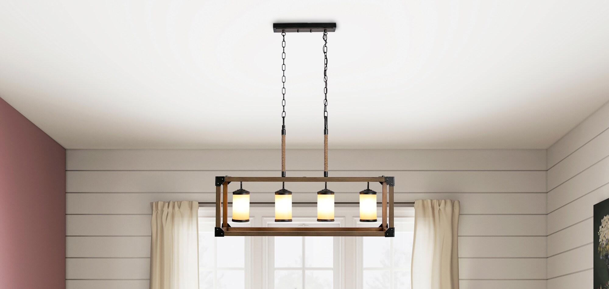 Stardust Finish Four-Light Island Pendant with Creme Parchment Glass