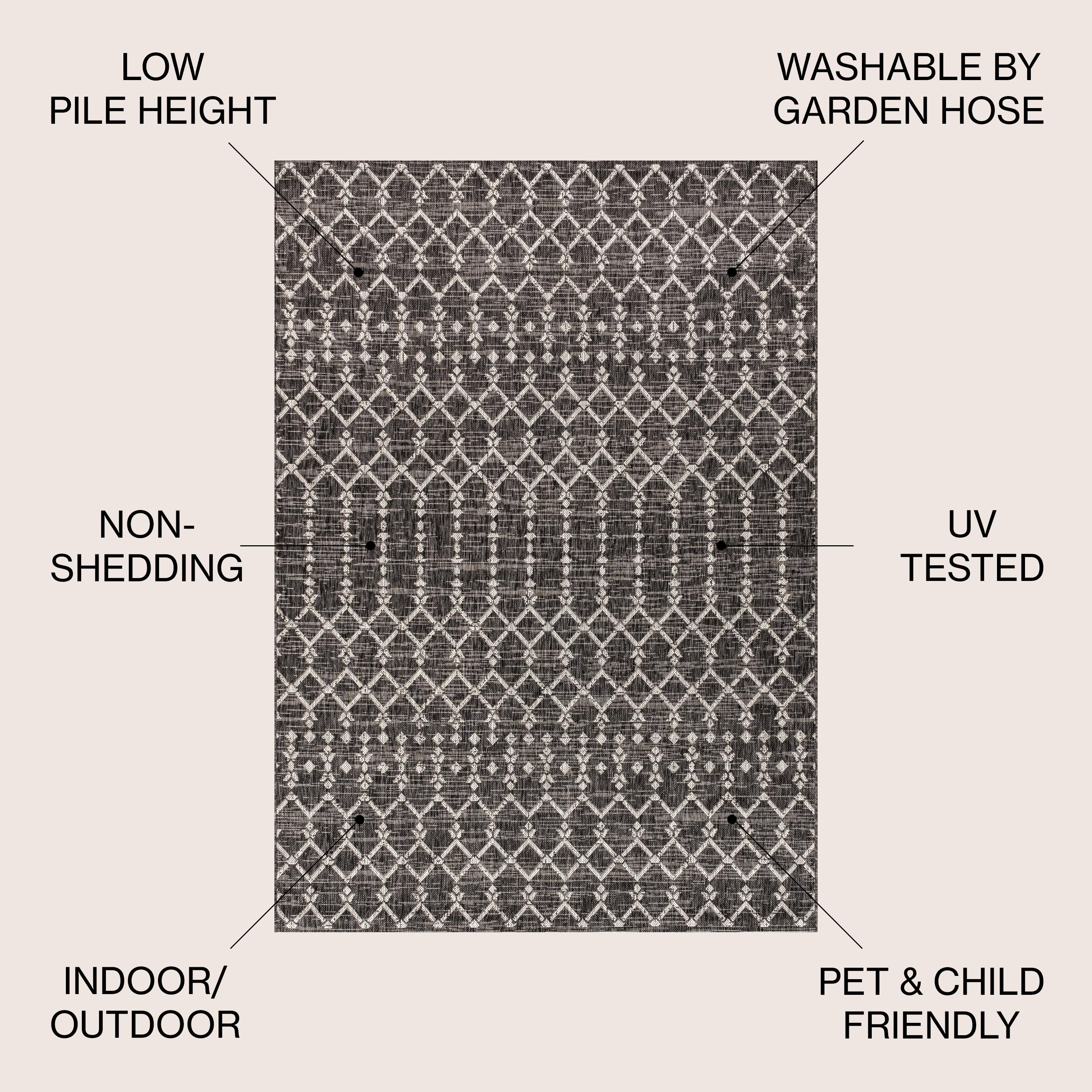 3'x5' Ourika Moroccan Geometric Textured Weave Indoor/Outdoor Area Rug, Black/Gray - JONATHAN Y