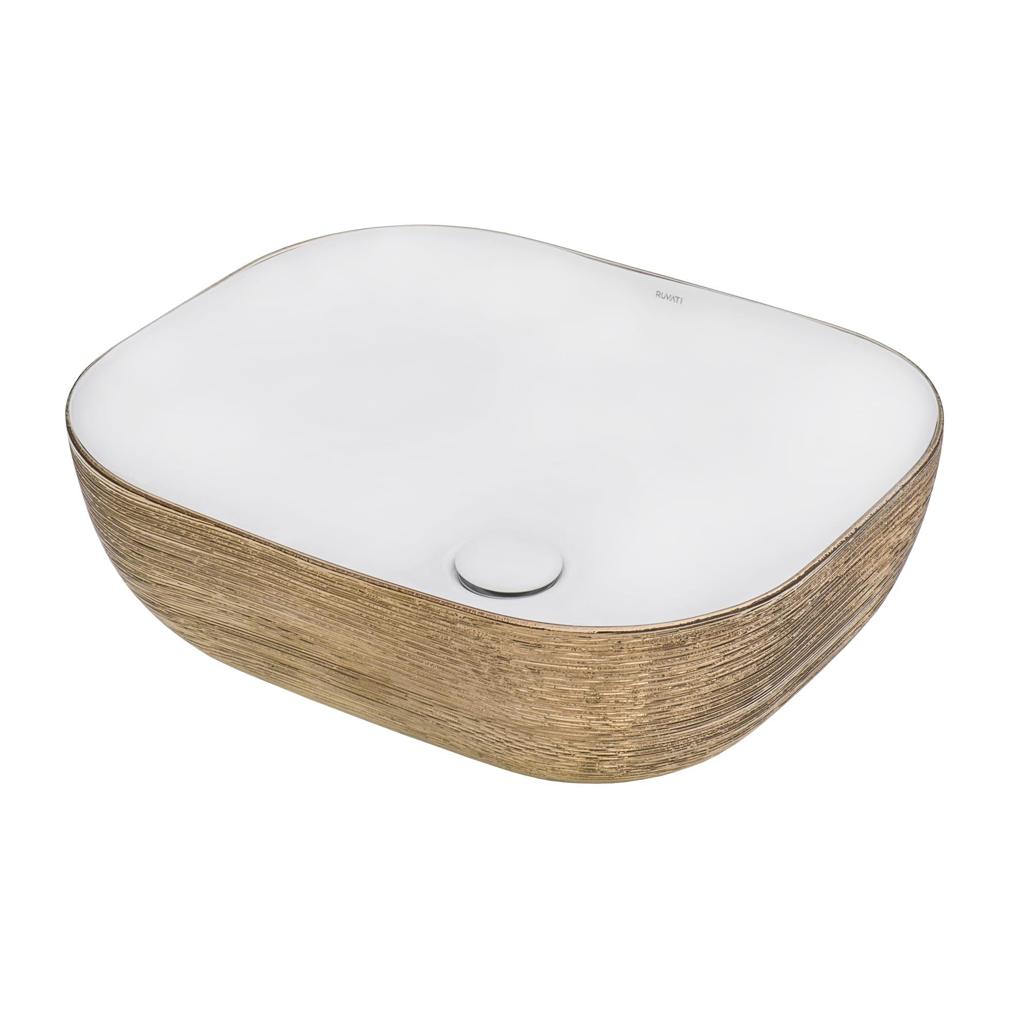 Ruvati 20 x 16 inch Bathroom Vessel Sink Gold Decorative Art Above Vanity Counter White Ceramic