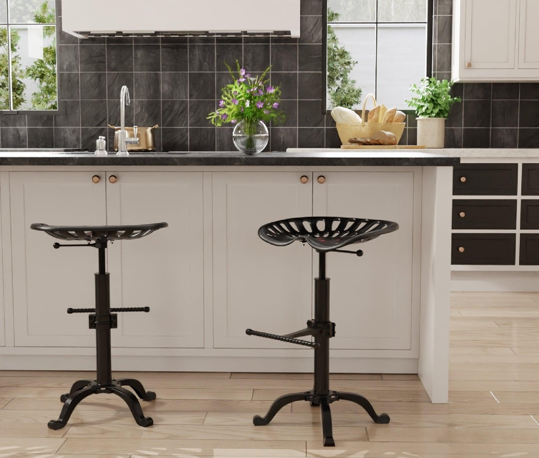 Carolina Living Adjustable Tractor Seat Counter Height Barstool Black: Vintage Style, Iron Base, 22-33" Height