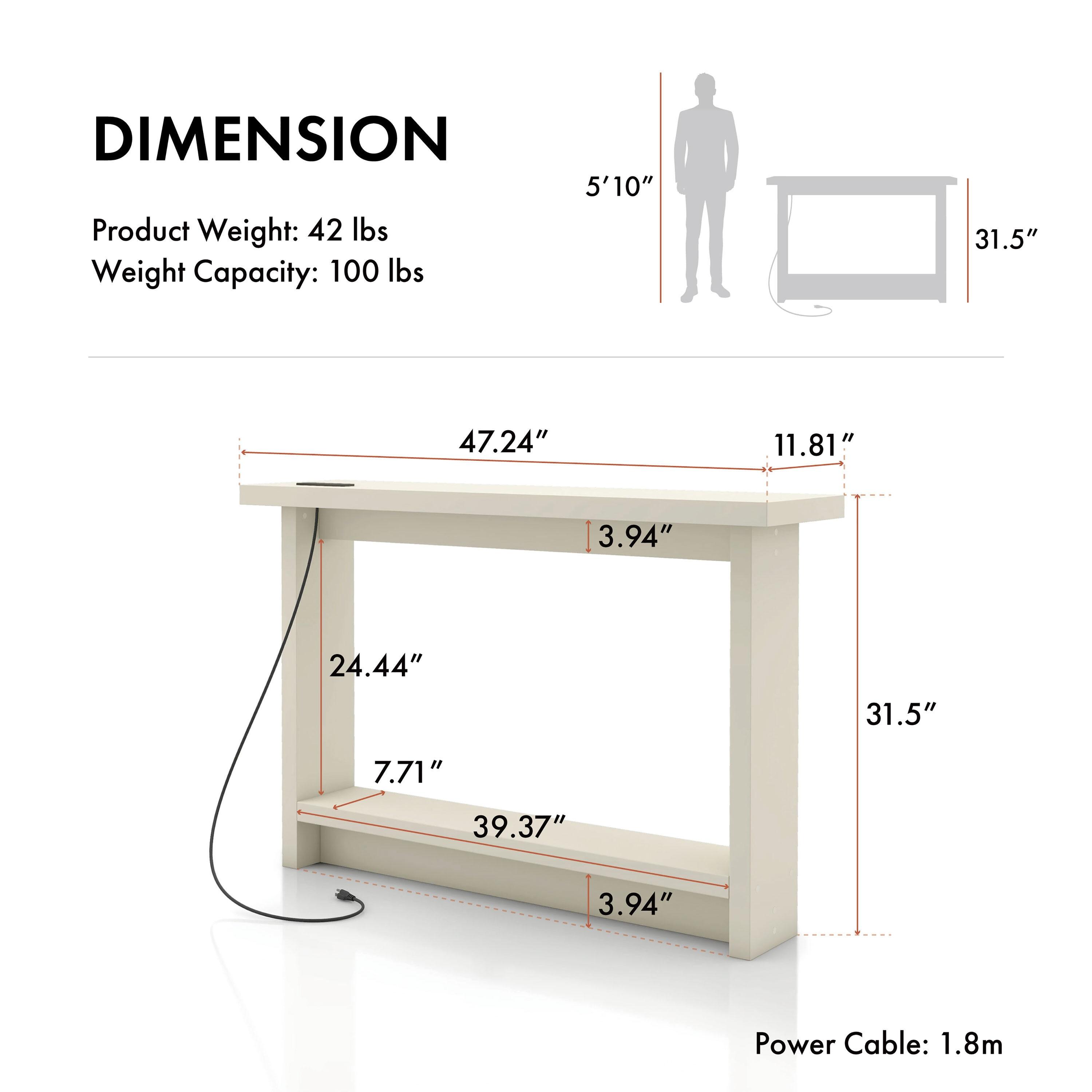miBasics Nortal 47.24" Console Table Modern 1 Shelf with Usb and Power Ports Soft White