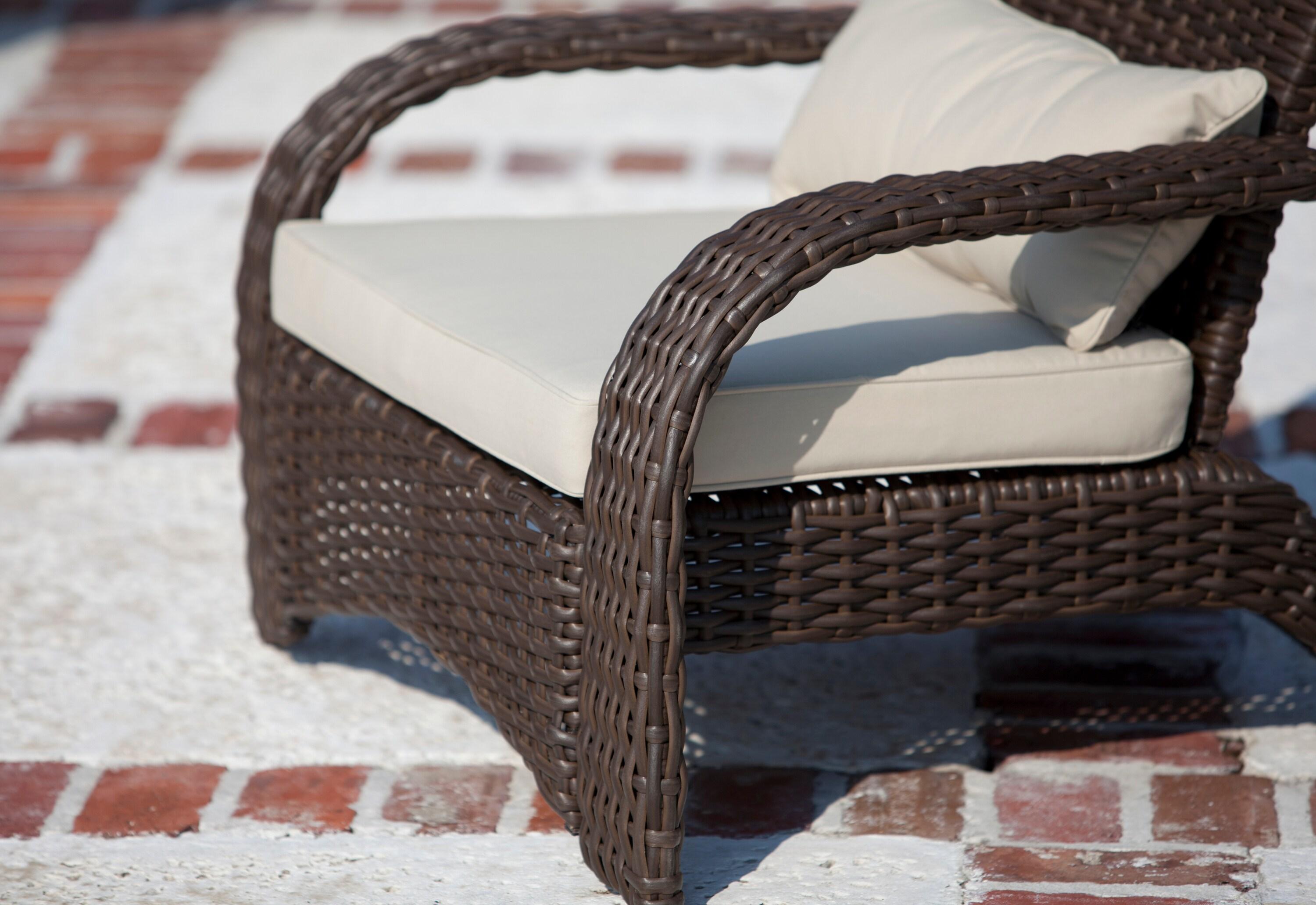 PatioSense Patio Sense Coconino Wicker Lounge Chair, Adirondack Style Includes 3" Thick Beige Cushion & Lumbar Pillow