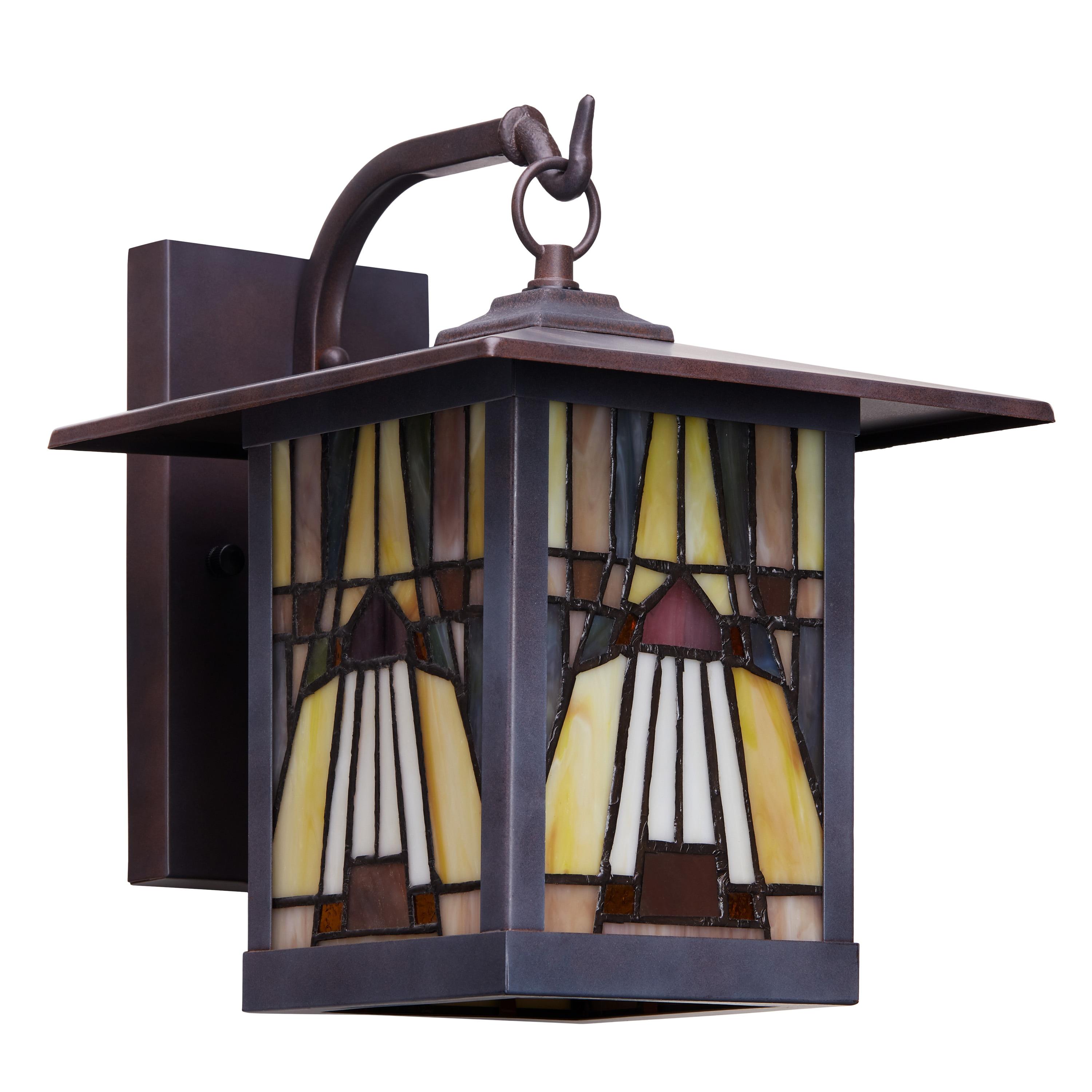 11.75" 1-Light Mona Mission Style Outdoor Wall Lantern Sconce Bronze - River of Goods: Stained Glass, ETL Listed, Weather-Resistant