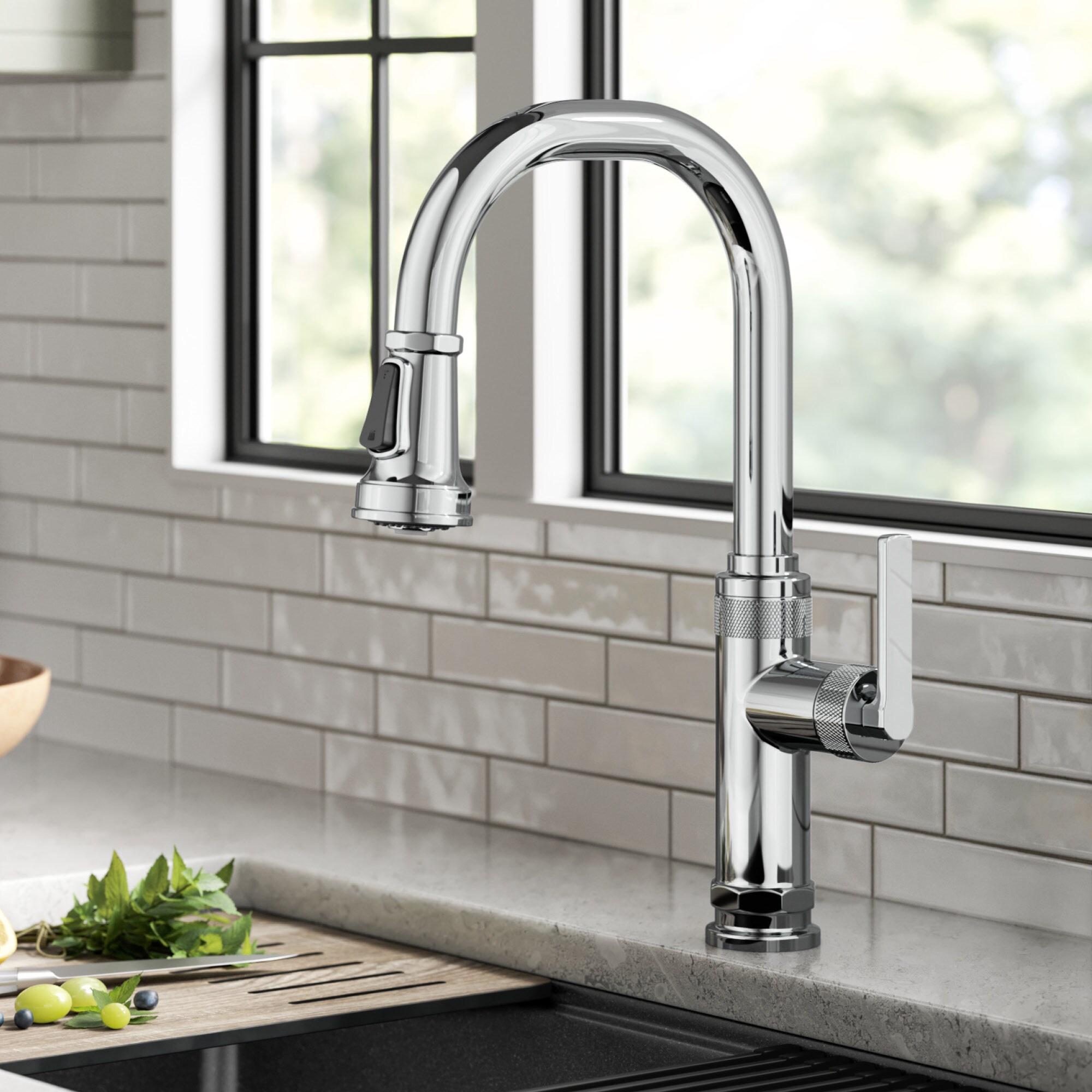 Allyn Chrome Industrial Pull-Down Kitchen Faucet with Spray